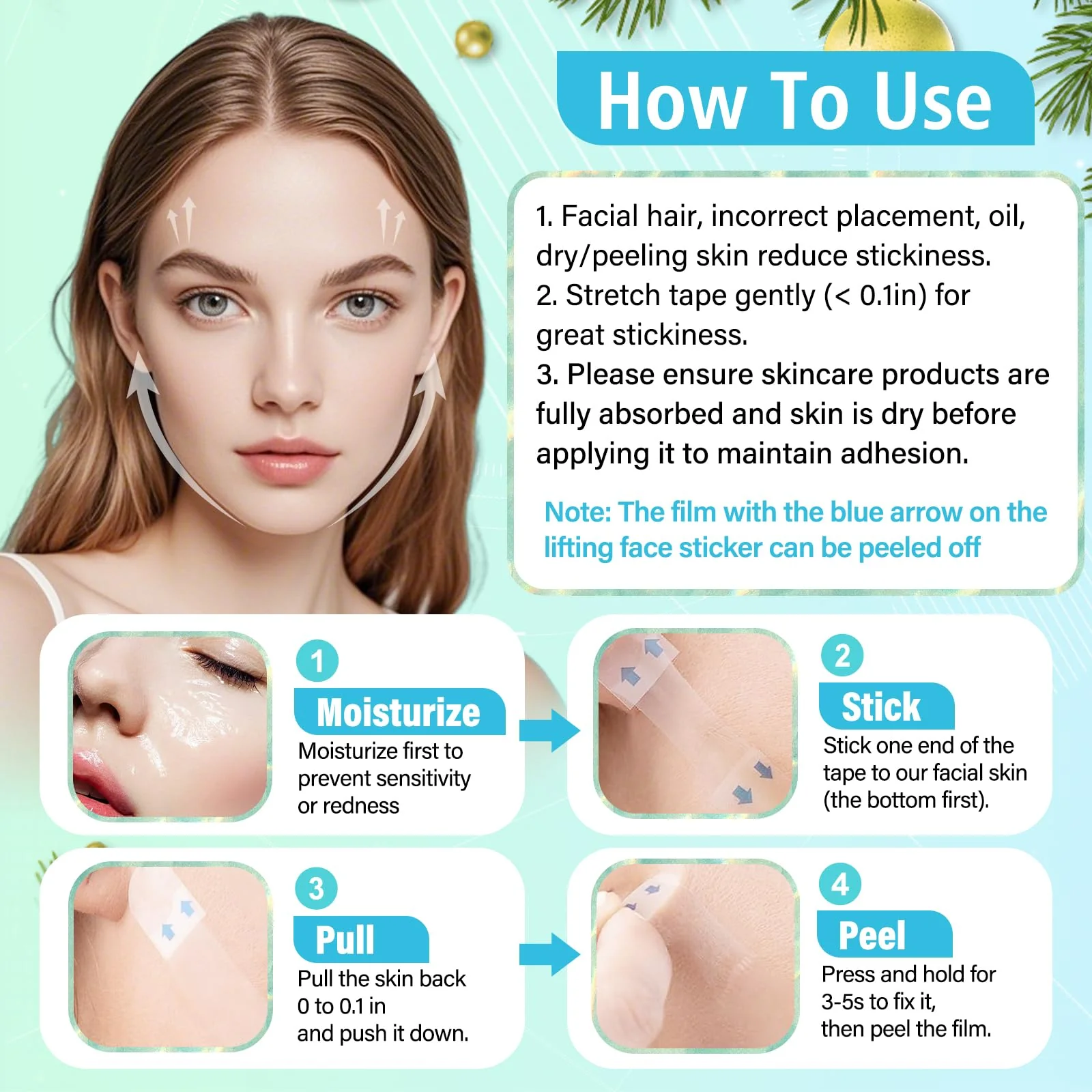 Face Lift Tape,Face Neck Tape Lifting Invisible,256pcs Instant Facelift Tape for Facial,Turkey Neck Jowls,Eyes Loose Skin,Double Chin,Wrinkles,Sagging Skin Tightening,V-Edge Face Necks Less Strip - Image 4