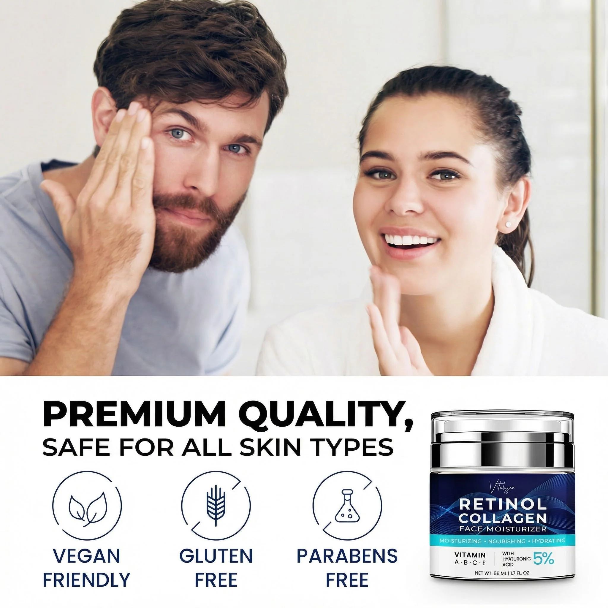 Face Moisturizer for Aging Skin: Wrinkle Cream for Older Women and Men 50 and 60 plus with Retinol, Collagen and Hyaluronic Acid – Facial Moisturizer for Mature Skin, 1.7 fl. Oz (Medium, Unscented) - Image 2