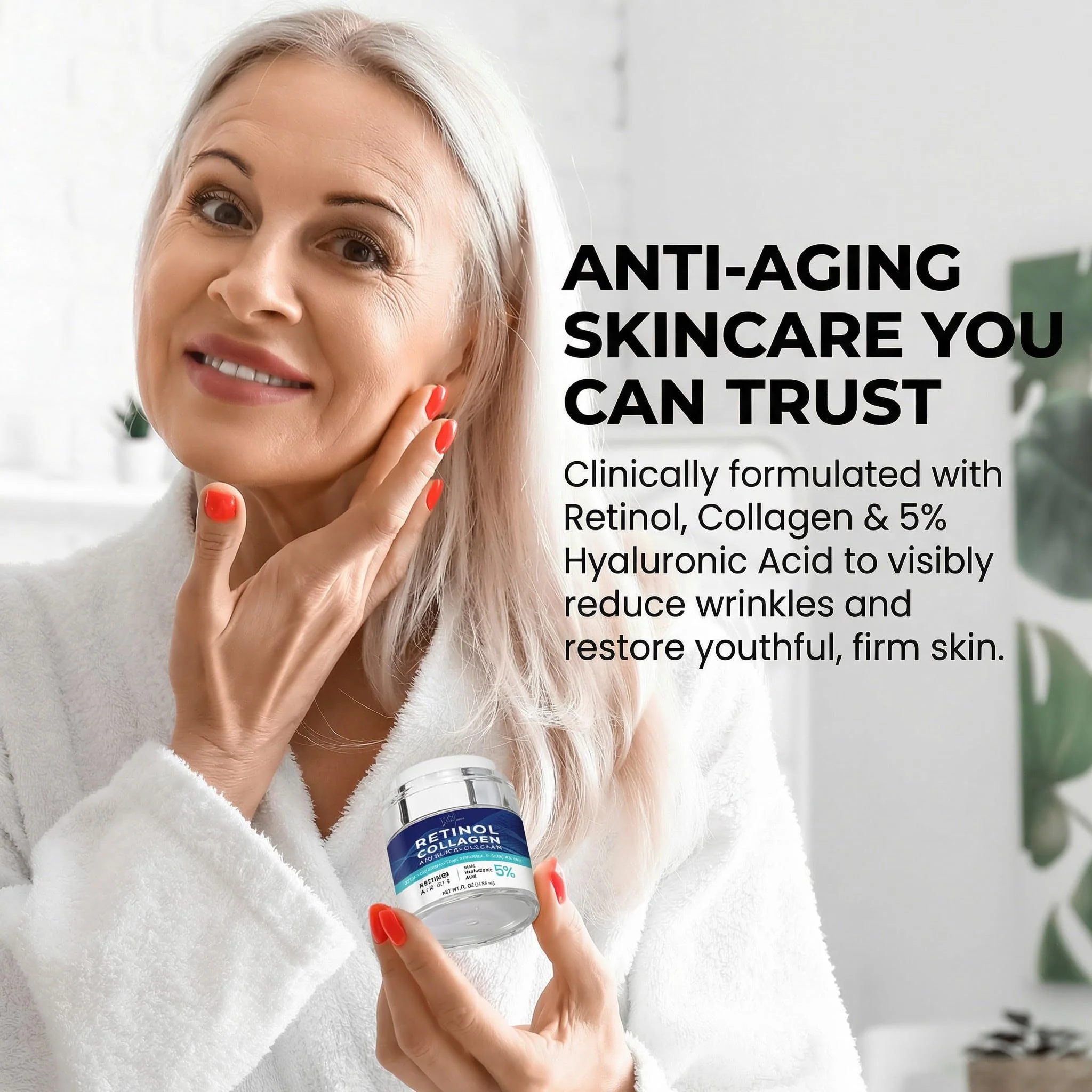 Face Moisturizer for Aging Skin: Wrinkle Cream for Older Women and Men 50 and 60 plus with Retinol, Collagen and Hyaluronic Acid – Facial Moisturizer for Mature Skin, 1.7 fl. Oz (Medium, Unscented) - Image 4