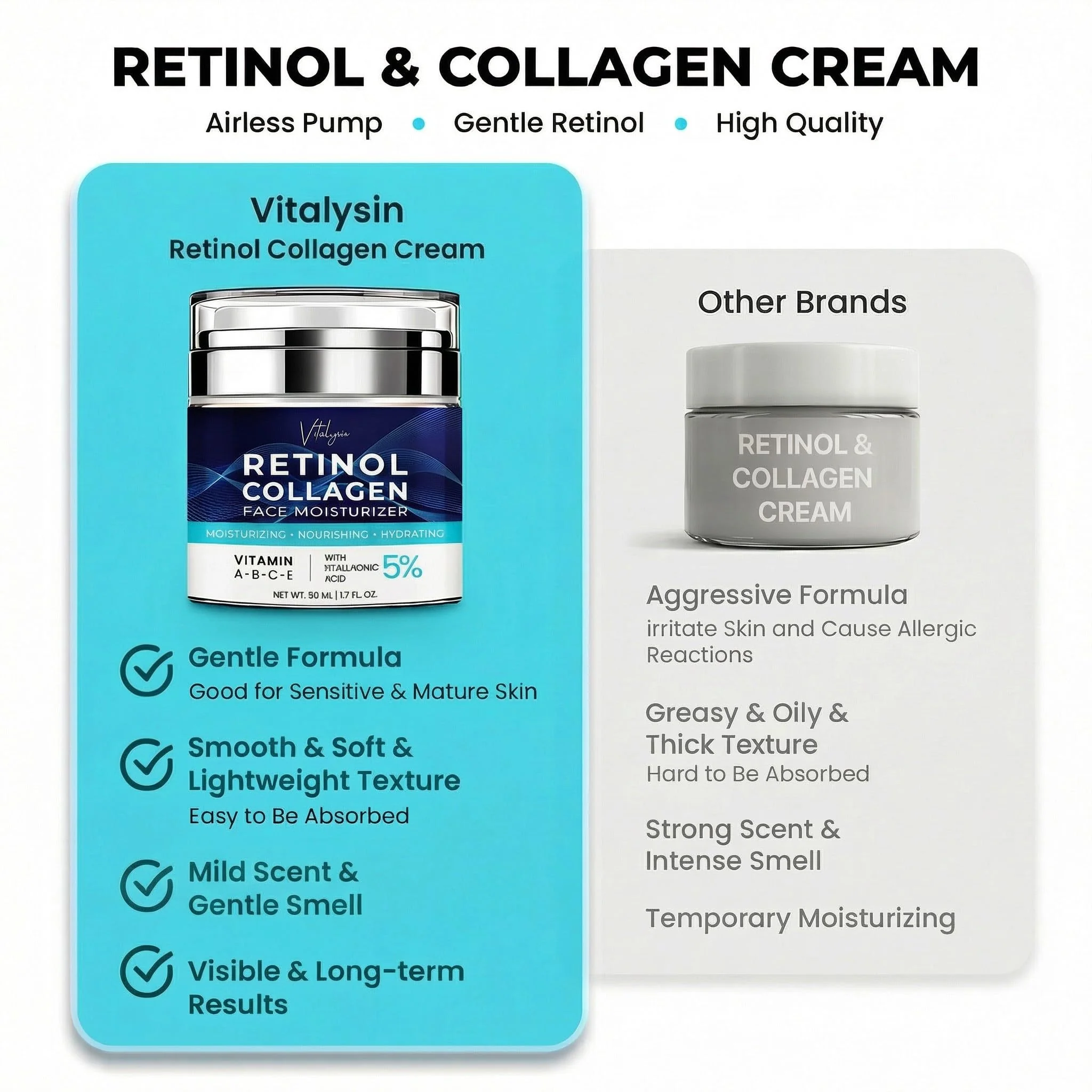 Face Moisturizer for Aging Skin: Wrinkle Cream for Older Women and Men 50 and 60 plus with Retinol, Collagen and Hyaluronic Acid – Facial Moisturizer for Mature Skin, 1.7 fl. Oz (Medium, Unscented) - Image 6