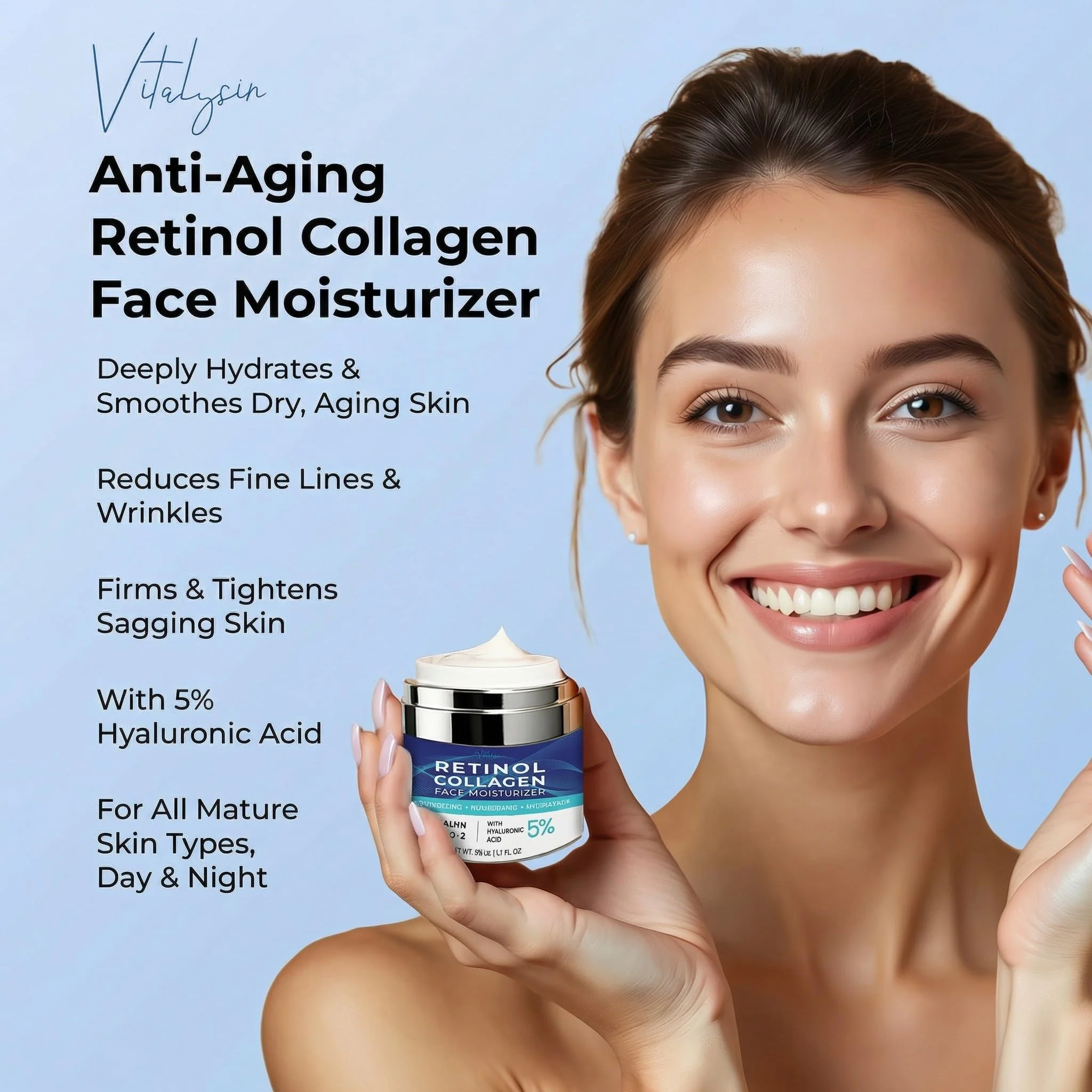 Face Moisturizer for Aging Skin: Wrinkle Cream for Older Women and Men 50 and 60 plus with Retinol, Collagen and Hyaluronic Acid – Facial Moisturizer for Mature Skin, 1.7 fl. Oz (Medium, Unscented) - Image 8