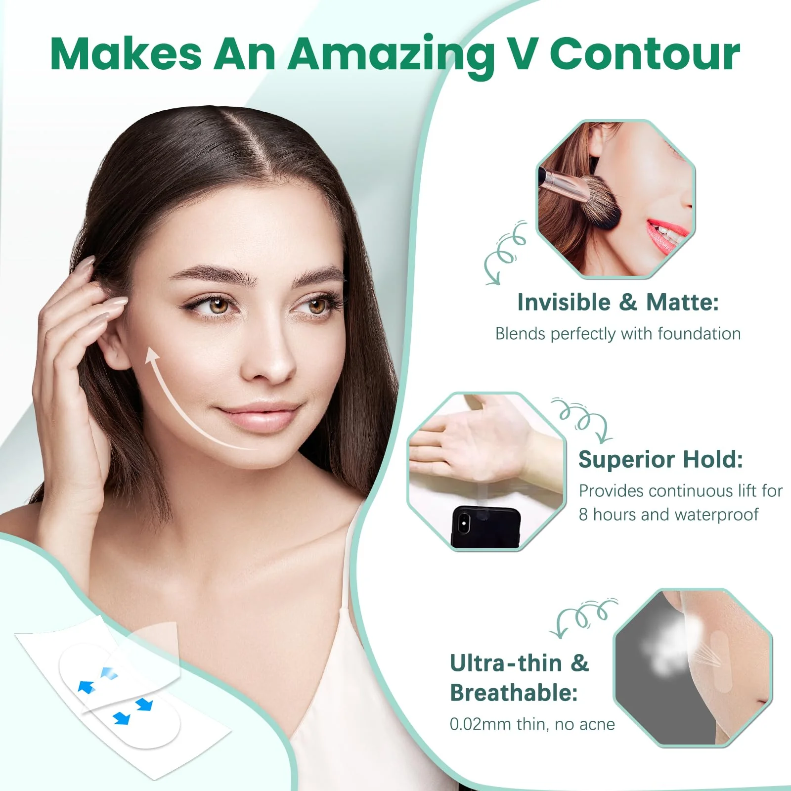 Face Neck Tape Lifting Invisible,Face Lift Tape, Instant Facelift Tape,Makeup V-Edge Face Patches,Necks Less Strip for Women Turkey Neck,Jowl,Eye,Loose Skin,Wrinkle,Double Chin (1 Count (Pack of 172)) - Image 6