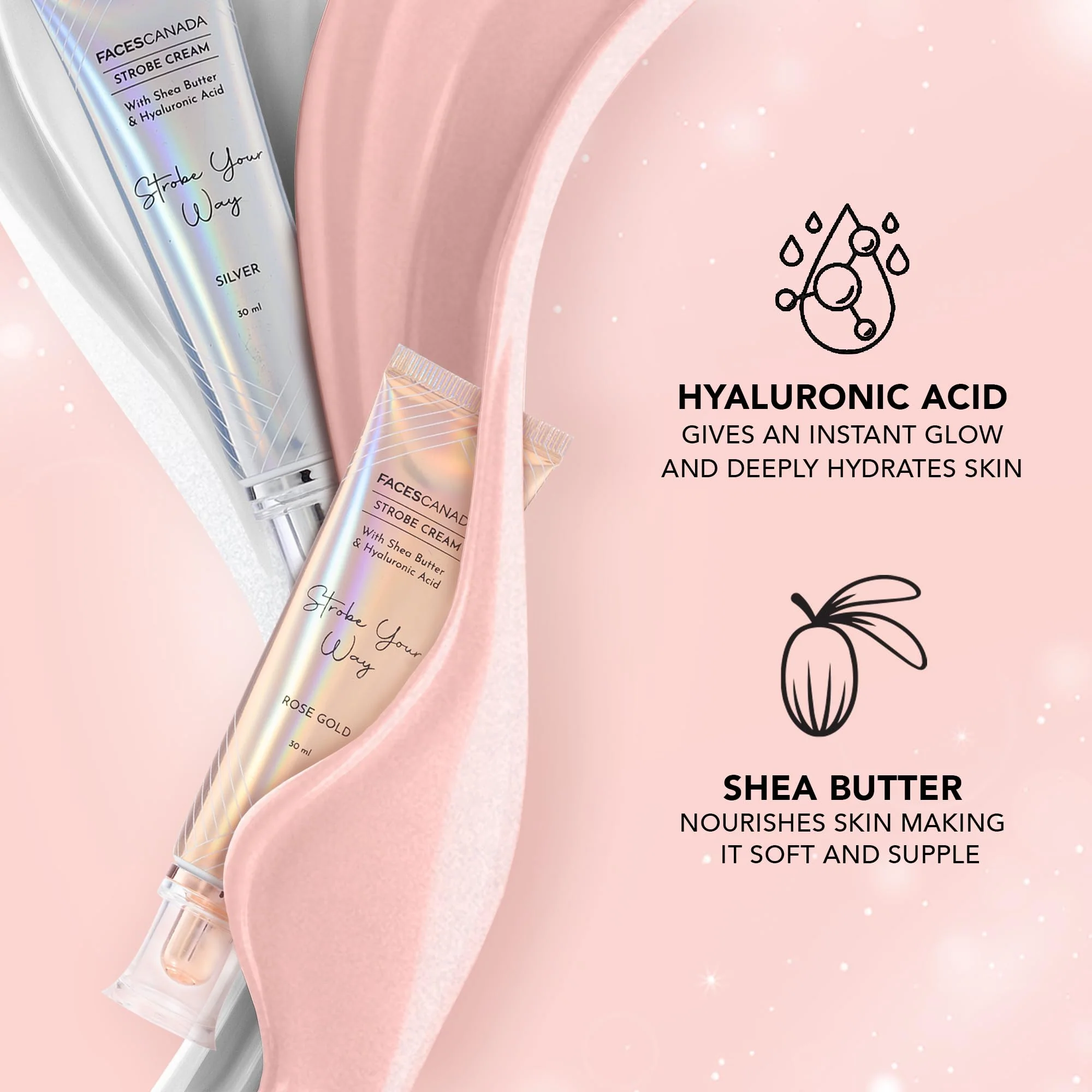 FACESCANADA Strobe Cream - Rose Gold | with Shea Butter & Hyaluronic Acid | Hydrating & Illuminating Makeup | for Radiant Dewy Skin | 1.01 Fl Oz (30ml) - Image 4