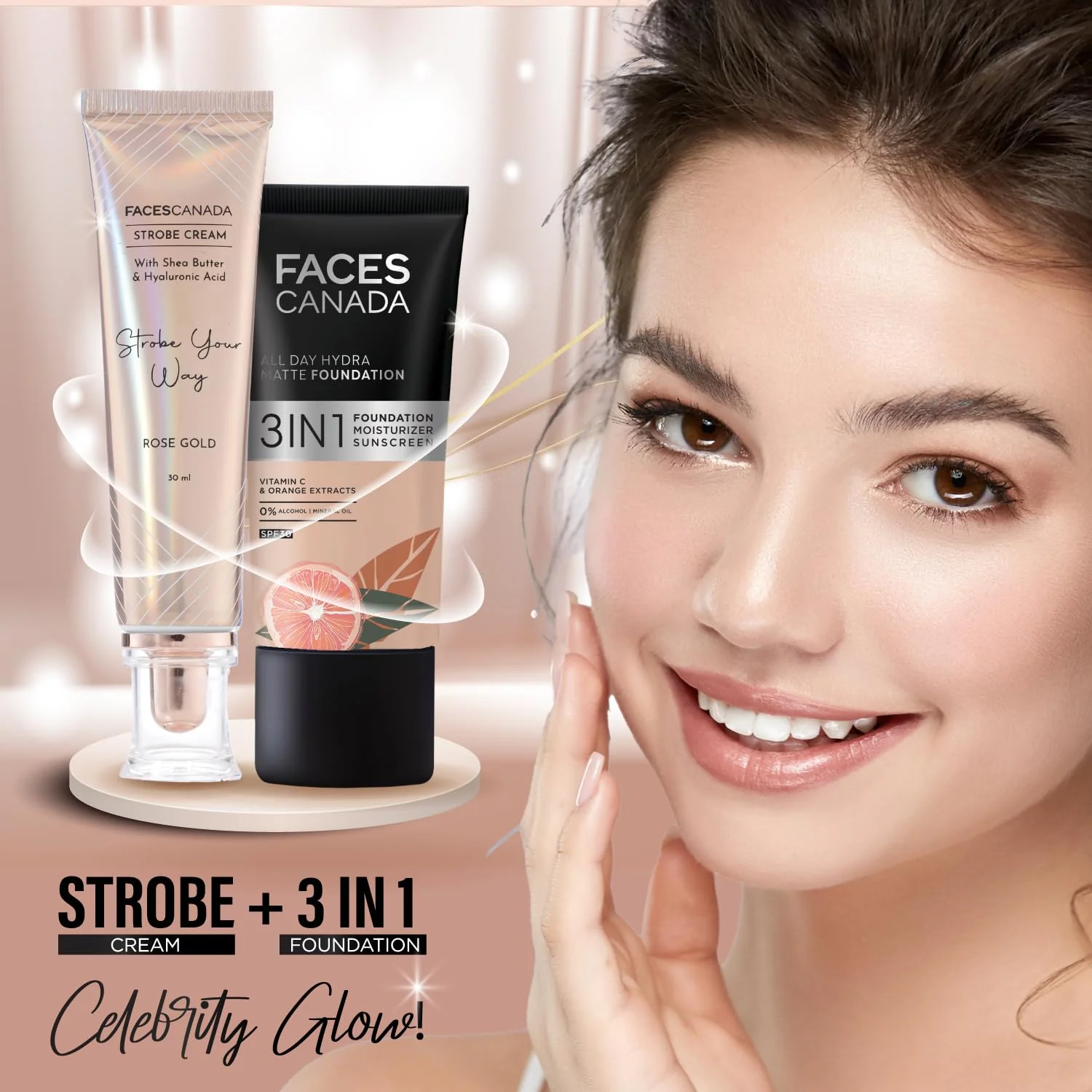 FACESCANADA Strobe Cream - Rose Gold | with Shea Butter & Hyaluronic Acid | Hydrating & Illuminating Makeup | for Radiant Dewy Skin | 1.01 Fl Oz (30ml) - Image 5