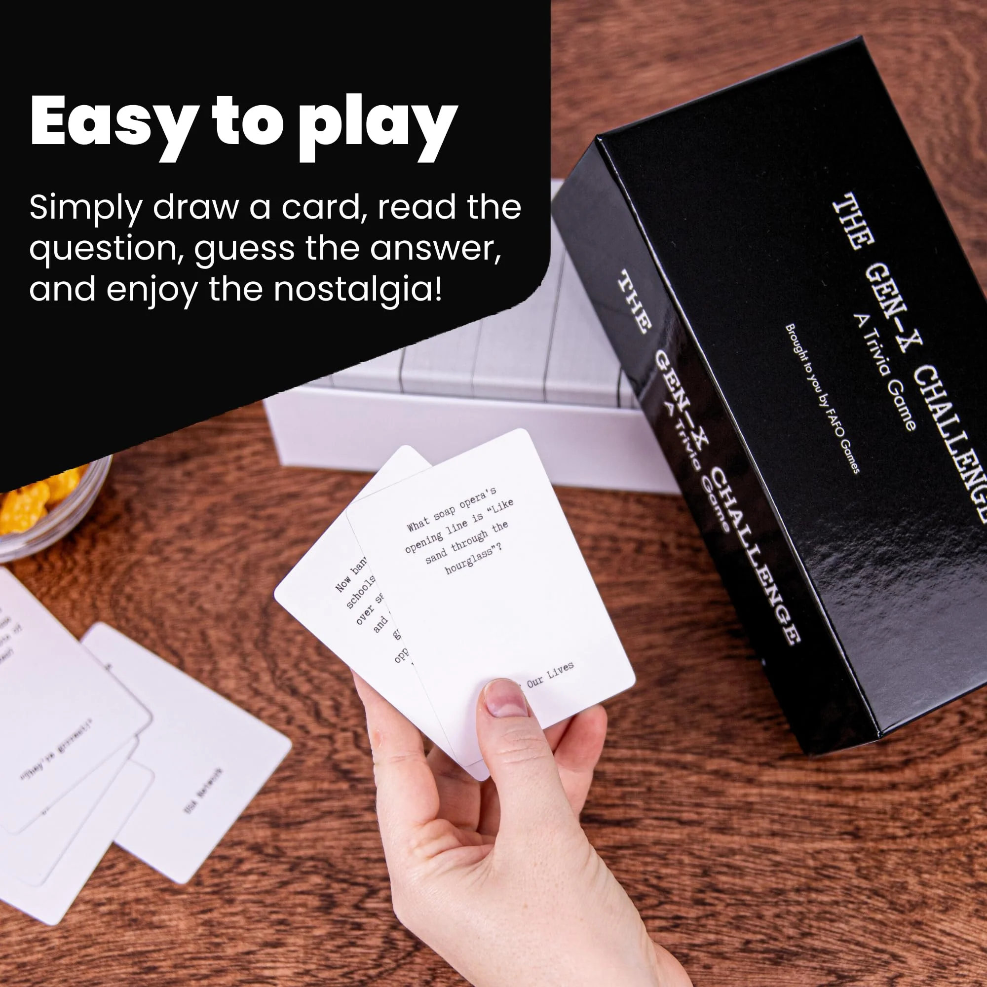 FAFO GAMES The Gen-X Challenge - 80s and 90s Trivia Card Game with 600 Trivia Cards - Pop Culture Trivia Game with Movies, Music, TV Shows - Ideal for Game Night, Christmas, Birthday, or Gift - Image 4