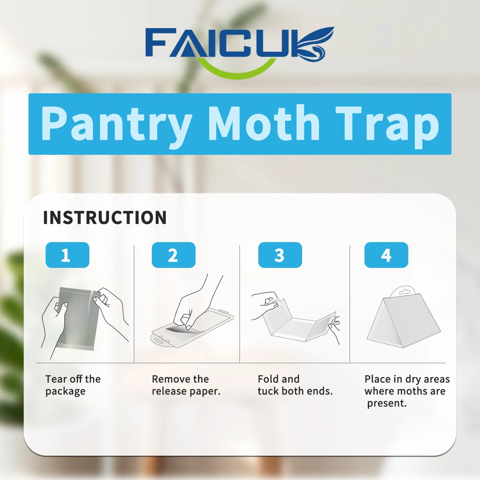 Faicuk Pantry Moth Traps with Pheromone Attractant for Home, Kitchen, and Storeroom Odorless, Insecticide-Free and Non-Toxic (8 Pack) - Image 5