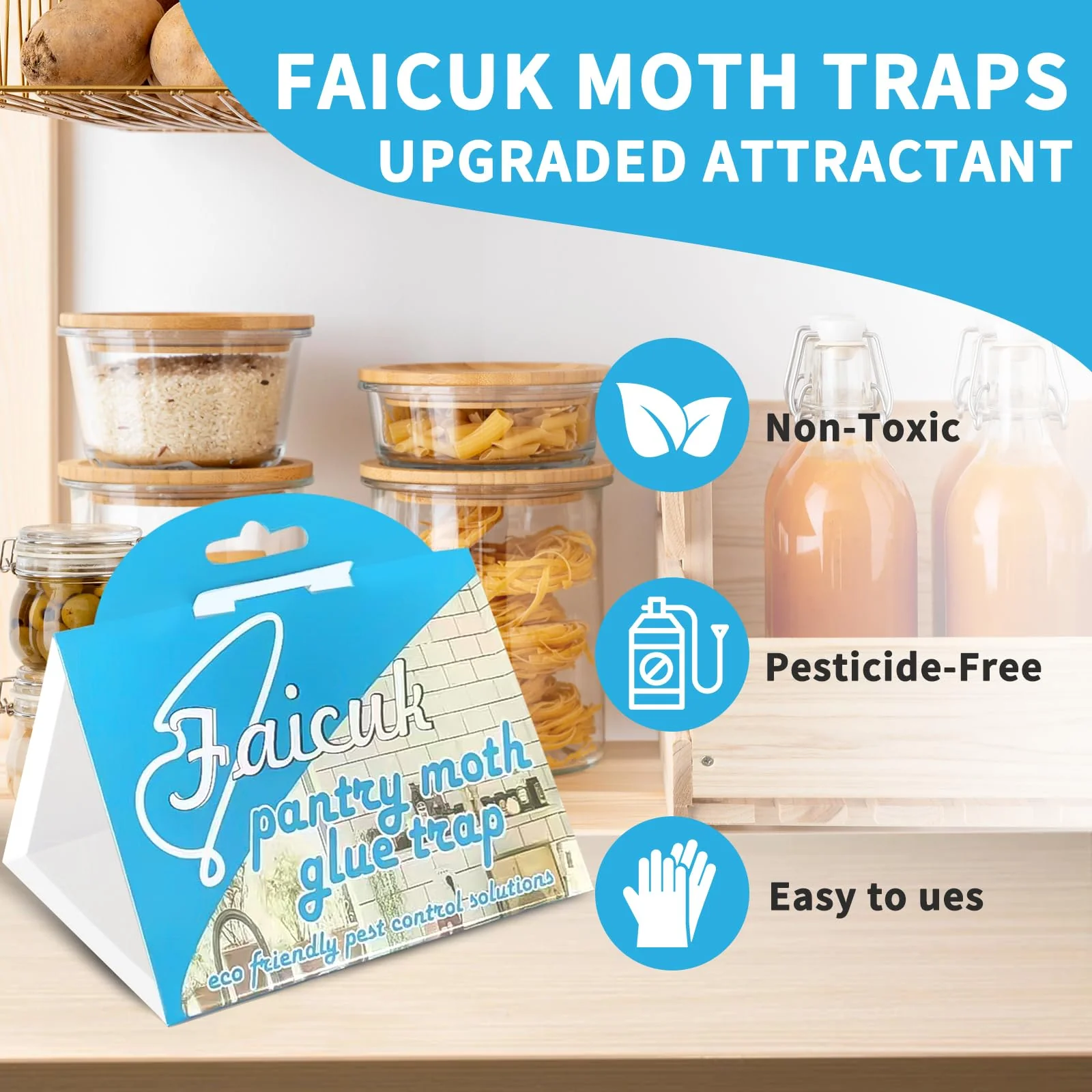 Faicuk Pantry Moth Traps with Pheromone Attractant for Home, Kitchen, and Storeroom Odorless, Insecticide-Free and Non-Toxic (8 Pack) - Image 8