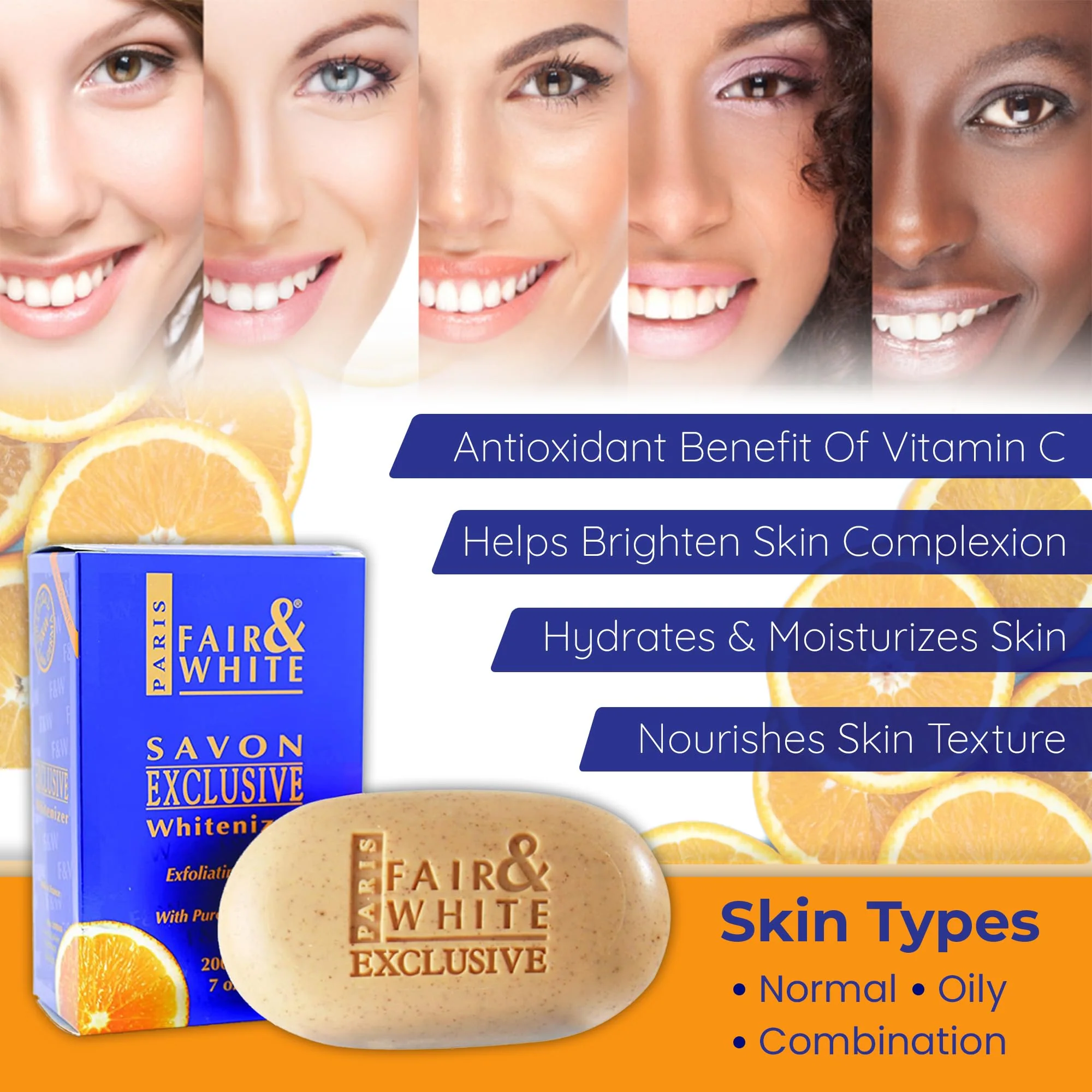 FAIR & WHITE Exclusive Exfoliating Soap - 7 oz / 200 g - Skin Brightening Bar, Moisturizing Soap for Uneven Skin Tone, with Vitamin C and Shea Butter - Image 5