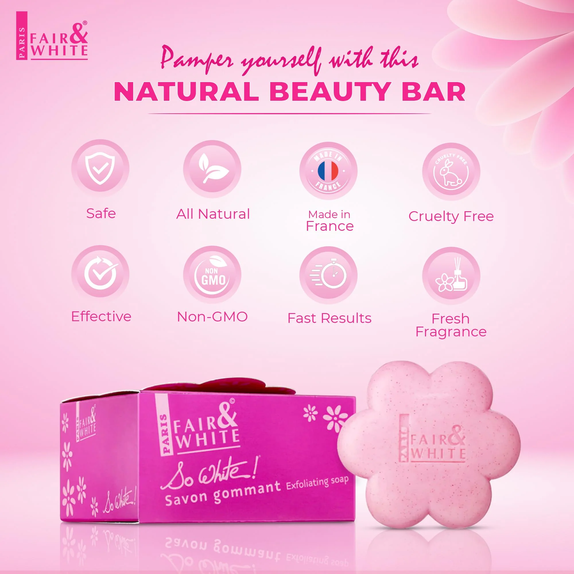 Fair & White So White Skin Brightening Soap - 200g / 7 oz - Exfoliating Soap, Helps to Reduce Blemishes on: Body, Knees, Underarms, Armpit - Image 3