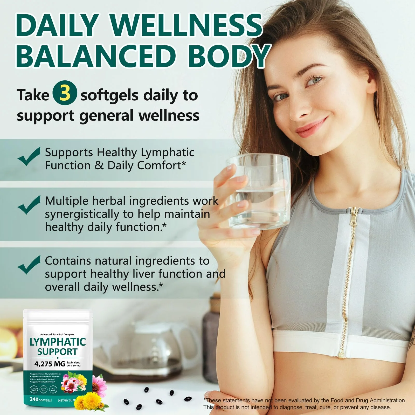 FANSHI Lymphatic Drainage Supplements 240 Softgels | Herbal Blend with Echinacea, Dandelion & Burdock Root | Promotes Healthy Circulation & Fluid Balance | Supports Overall Daily Wellness - Image 5