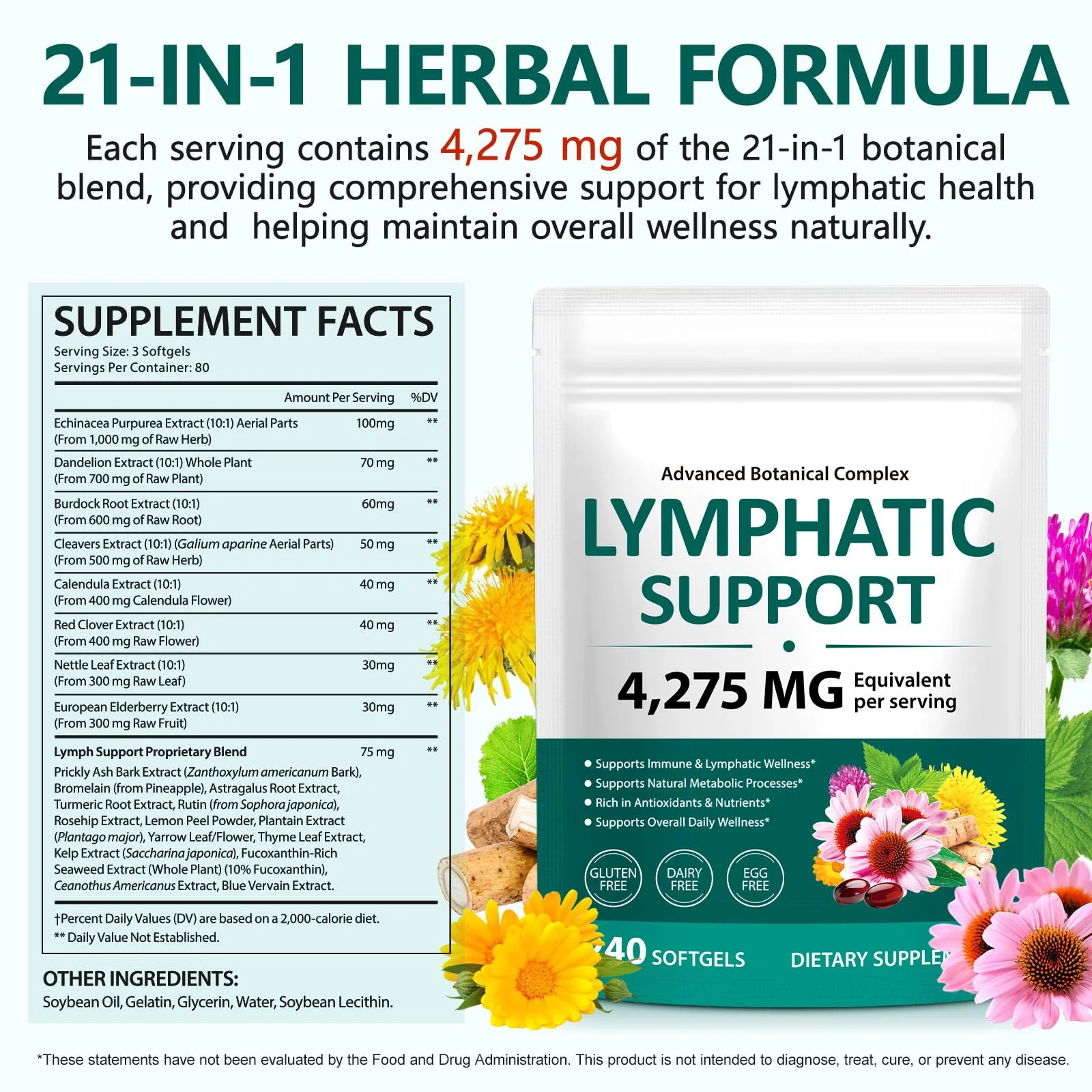 FANSHI Lymphatic Drainage Supplements 240 Softgels | Herbal Blend with Echinacea, Dandelion & Burdock Root | Promotes Healthy Circulation & Fluid Balance | Supports Overall Daily Wellness - Image 7