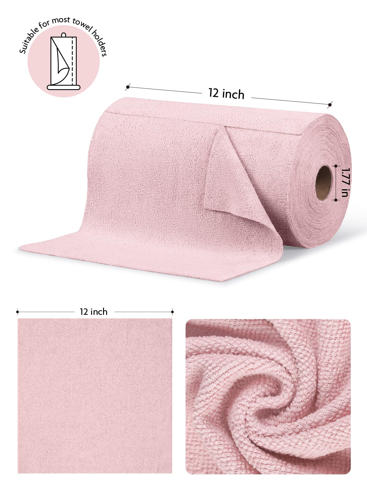 Fantasticlean Microfiber Cleaning Cloth Roll -675 Pack, Tear Away Microfiber Towels, 12" x 12", Reusable, Washable, Ultra Absorbent Dishcloth for All-Around Cleaning Supplies (9 Rolls of Pink) - Image 8