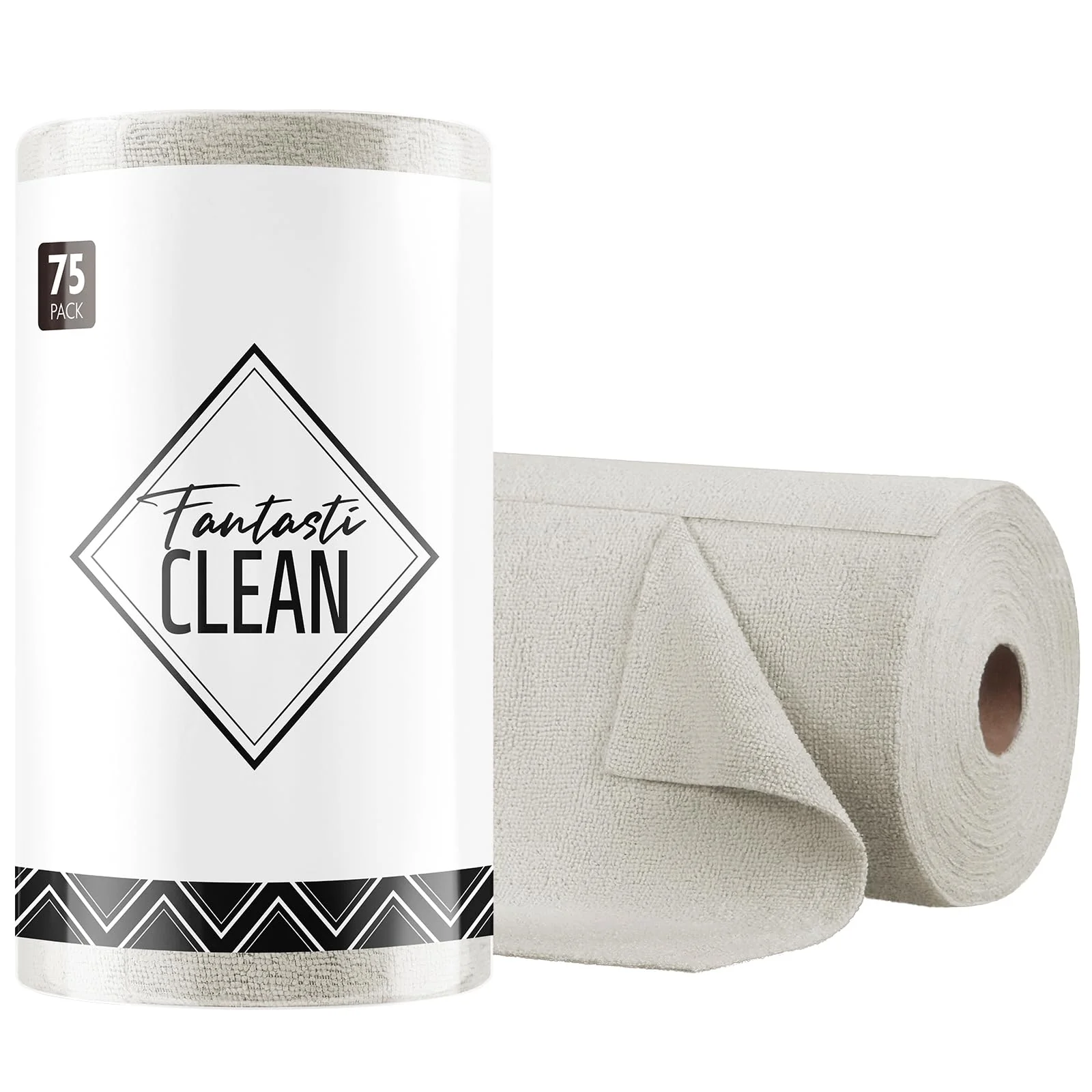 Fantasticlean Microfiber Cleaning Cloth Roll -75 Pack, Tear Away Microfiber Towels, 12" x 12", Reusable, Washable, Scratch Free, Ultra Absorbent Dishcloth for All-Around Cleaning Supplies (Cool Grey)