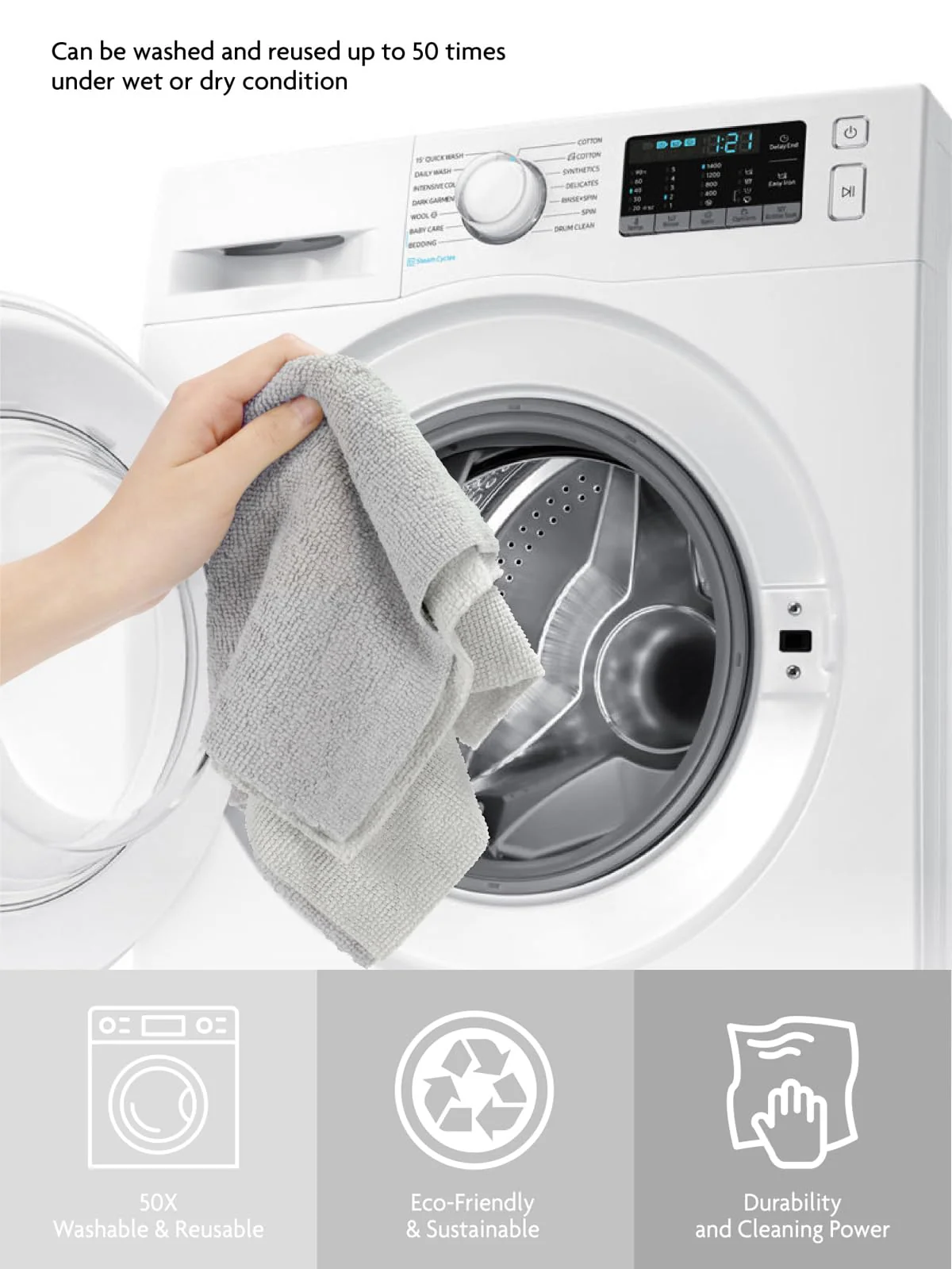 Fantasticlean Microfiber Cleaning Cloth Roll -75 Pack, Tear Away Microfiber Towels, 12" x 12", Reusable, Washable, Scratch Free, Ultra Absorbent Dishcloth for All-Around Cleaning Supplies (Cool Grey) - Image 2