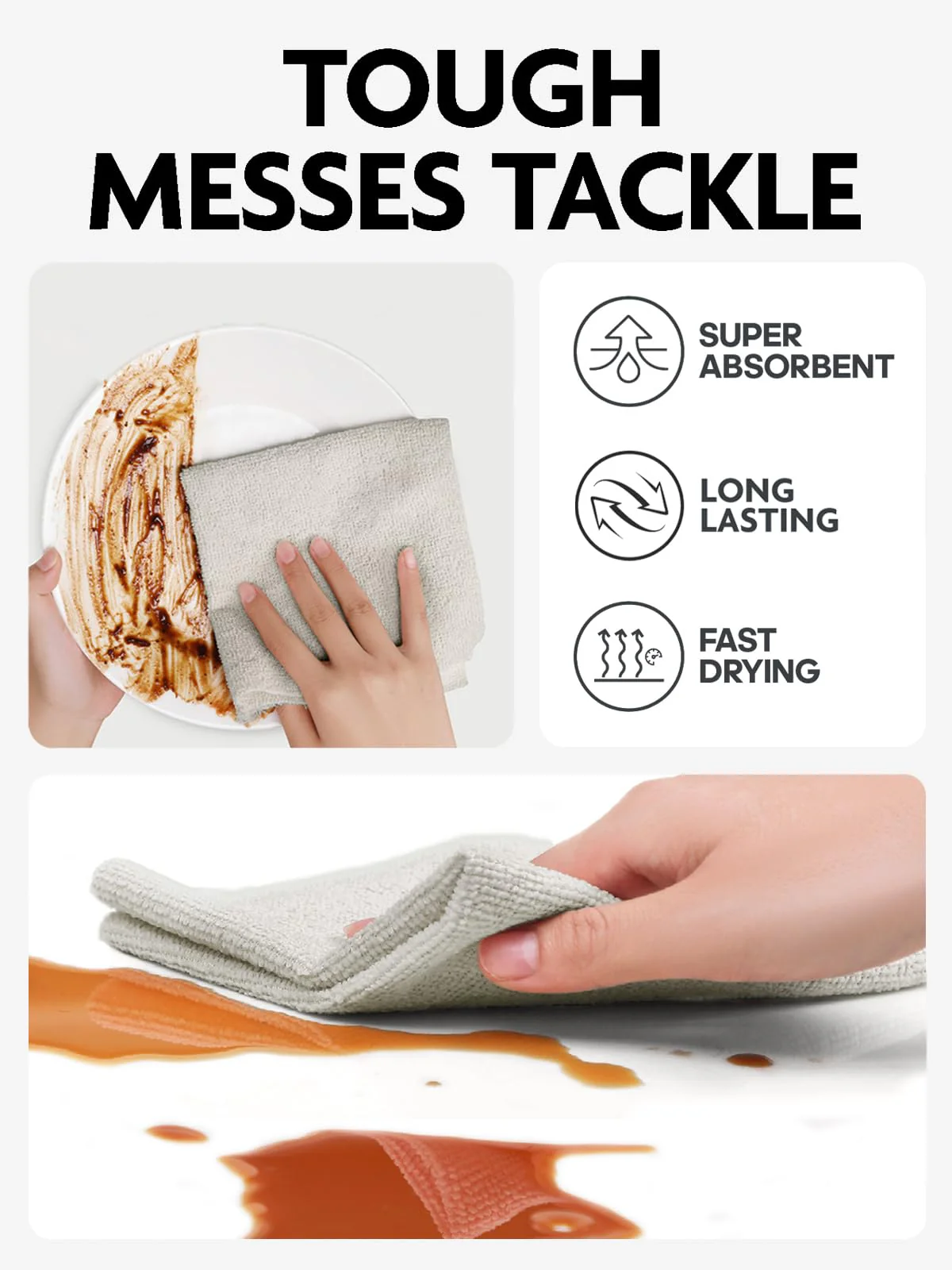 Fantasticlean Microfiber Cleaning Cloth Roll -75 Pack, Tear Away Microfiber Towels, 12" x 12", Reusable, Washable, Scratch Free, Ultra Absorbent Dishcloth for All-Around Cleaning Supplies (Cool Grey) - Image 5