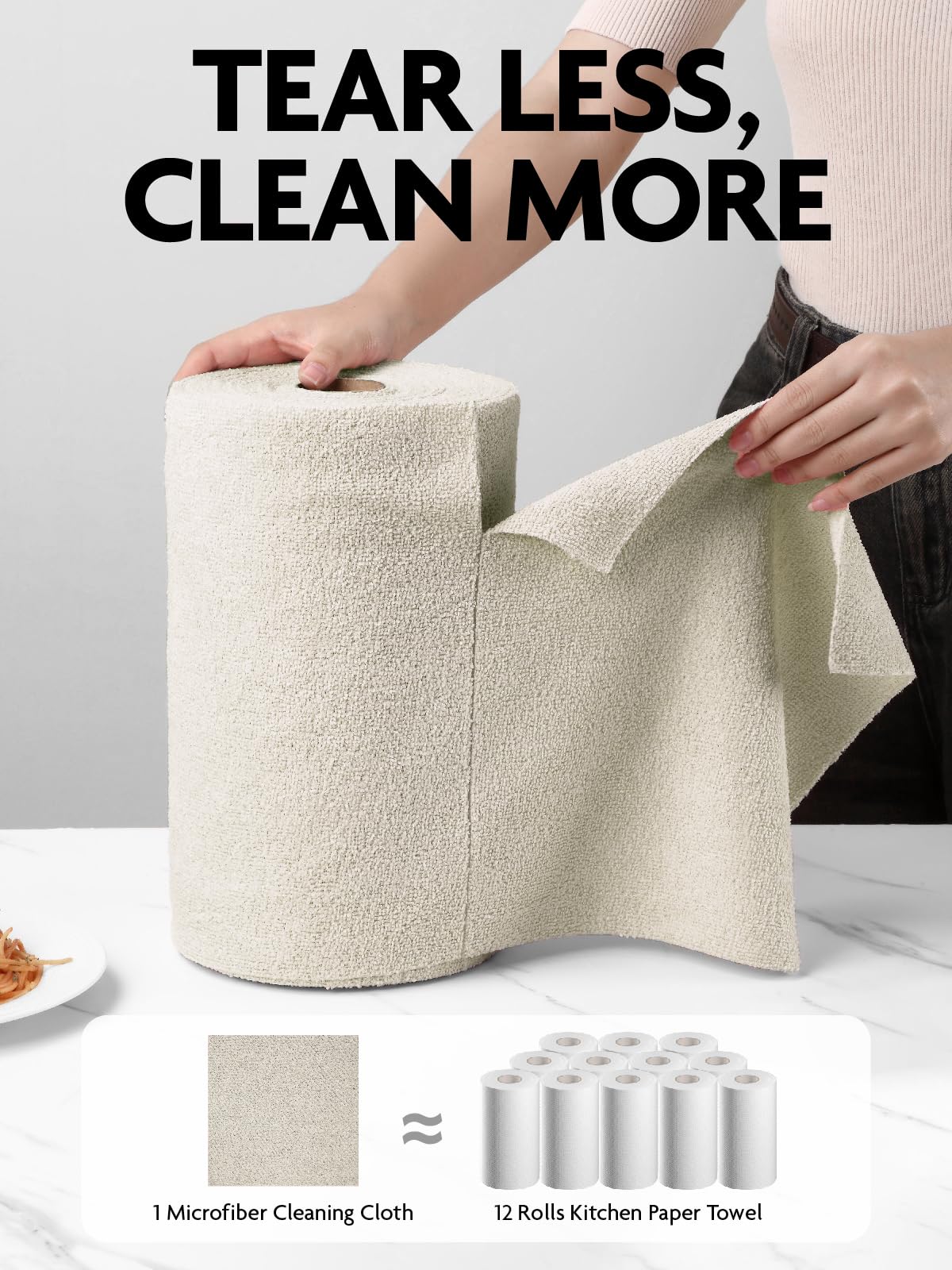 Fantasticlean Microfiber Cleaning Cloth Roll -75 Pack, Tear Away Microfiber Towels, 12" x 12", Reusable, Washable, Scratch Free, Ultra Absorbent Dishcloth for All-Around Cleaning Supplies (Cool Grey) - Image 7