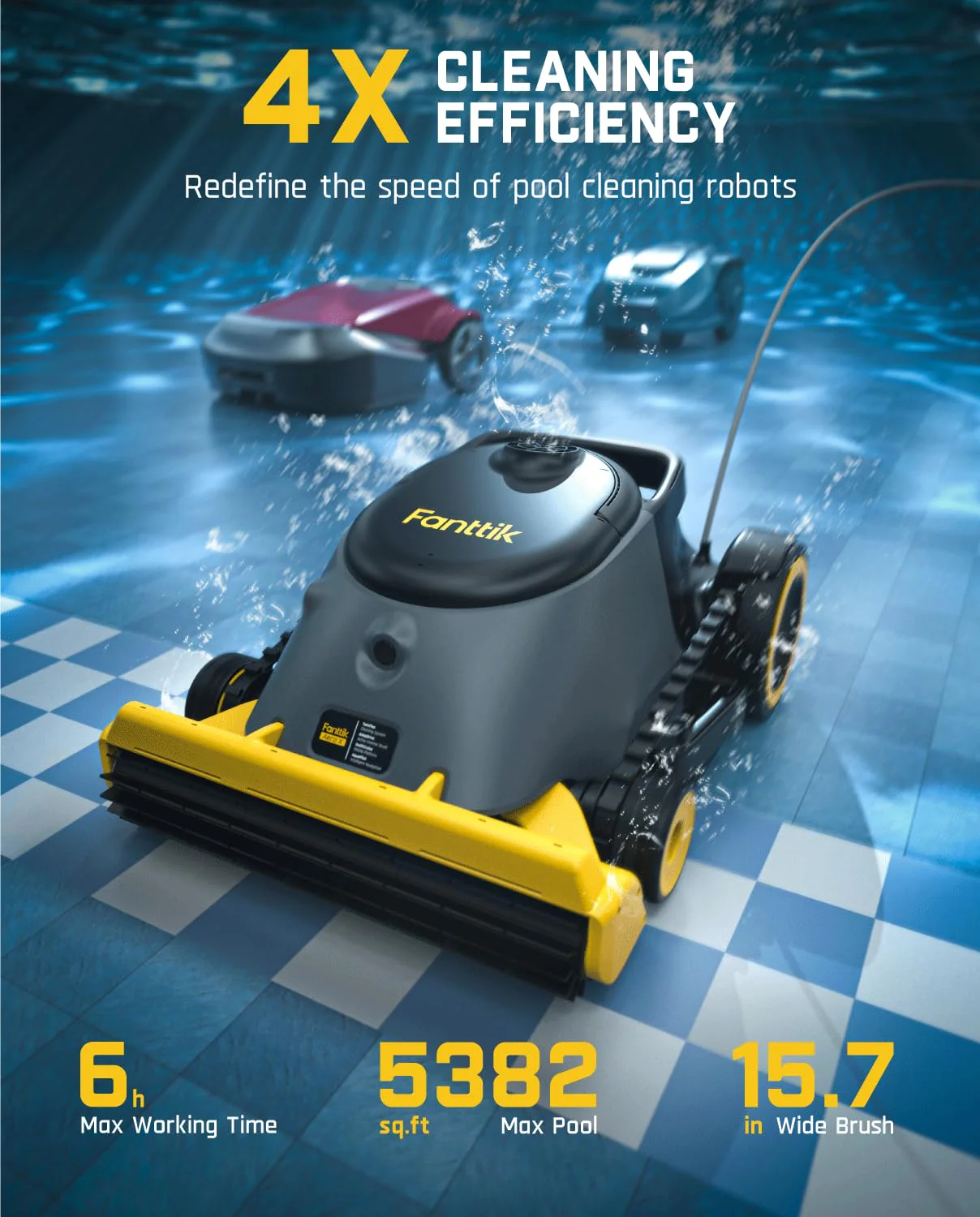 Fanttik Aero X Horizontal Waterline Cleaning, 4X Efficiency, 6H Working Time Cordless Robotic Pool Vacuum Cleaner, Clean Waterline, Wall, Floor, up to 5382 sq.ft, APP & Remote Control - Image 7