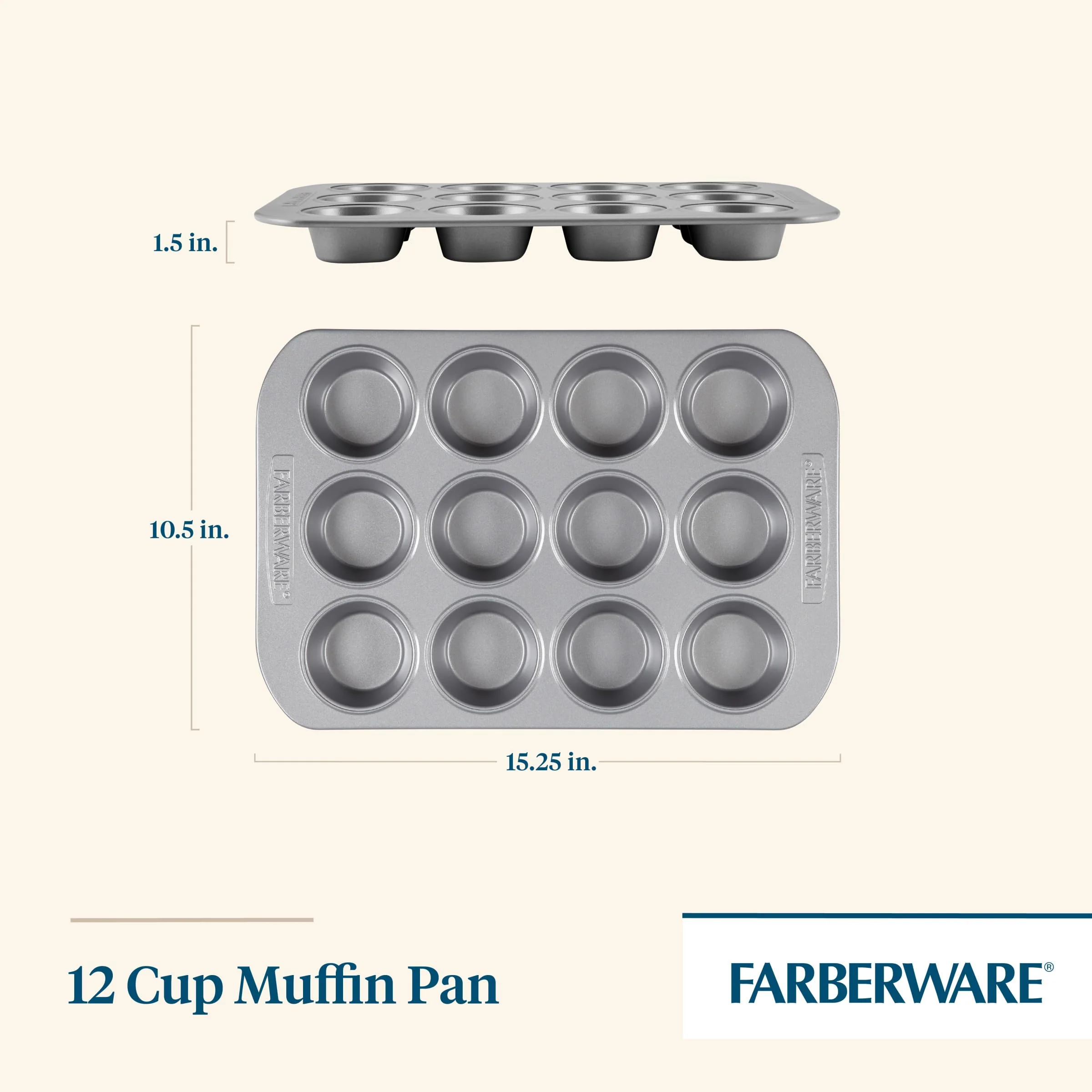 Farberware 12-c. Nonstick Nonstick Bakeware Muffin Pan, Gray - Image 11