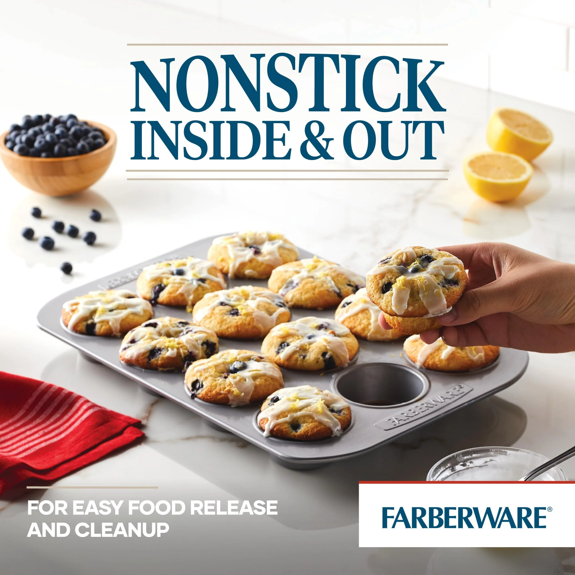 Farberware 12-c. Nonstick Nonstick Bakeware Muffin Pan, Gray - Image 9