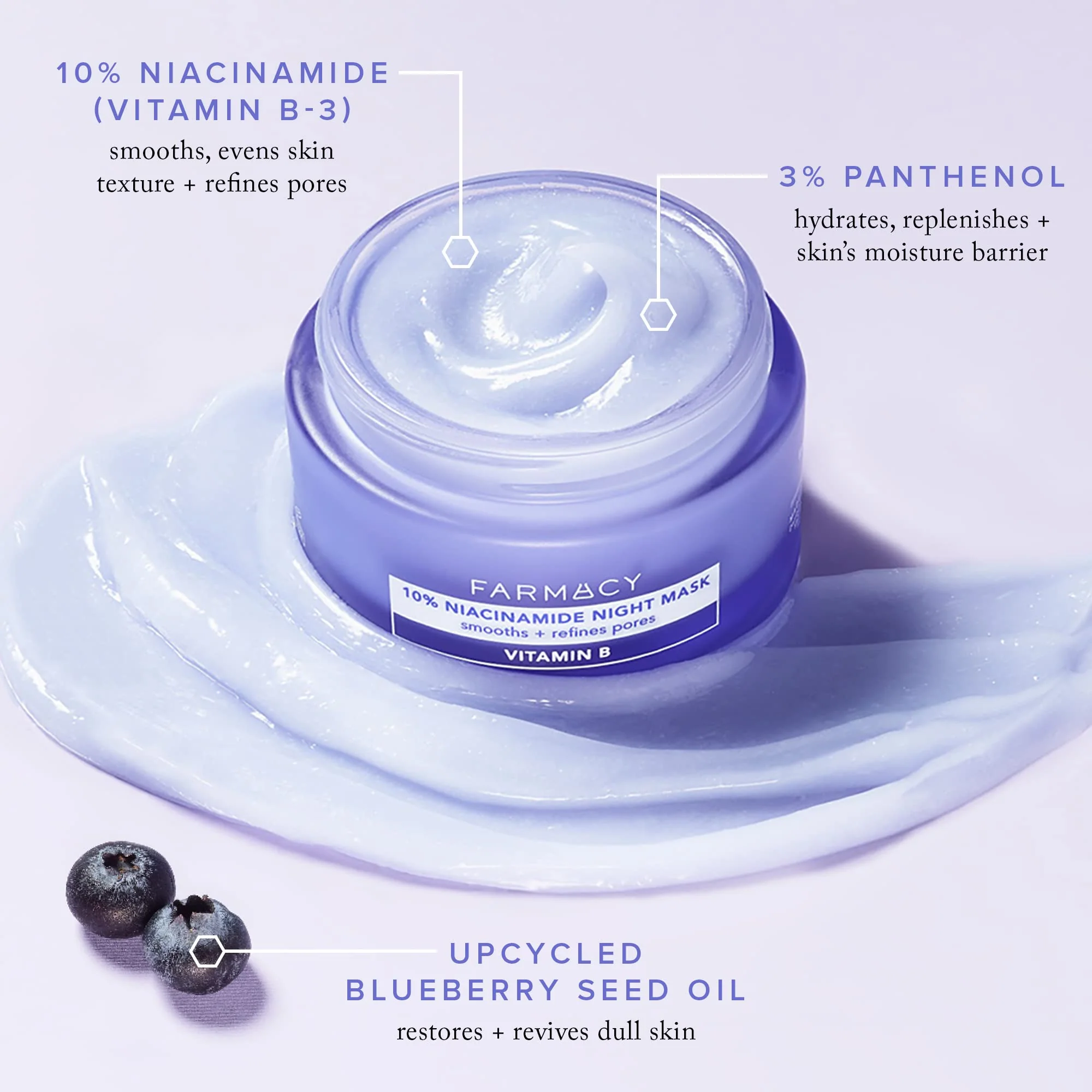 Farmacy Niacinamide Overnight Face Mask - Pore Refining Facial Mask with 10% Niacinamide - Replenishes Moisture Barrier with 3% Panthenol + Blueberry Seed Oil for Soft, Supple Skin (50ml) - Image 4
