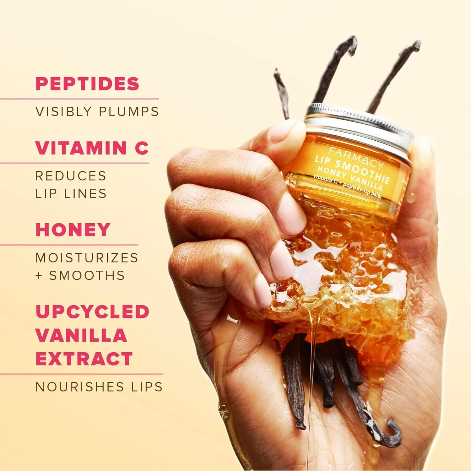 Farmacy Vitamin C + Peptide Hydrating Lip Balm - Lip Smoothie Moisturizing + Plumping Treatment - Smooths Lines with a High-Gloss Finish - Honey Vanilla (10g) - Image 6