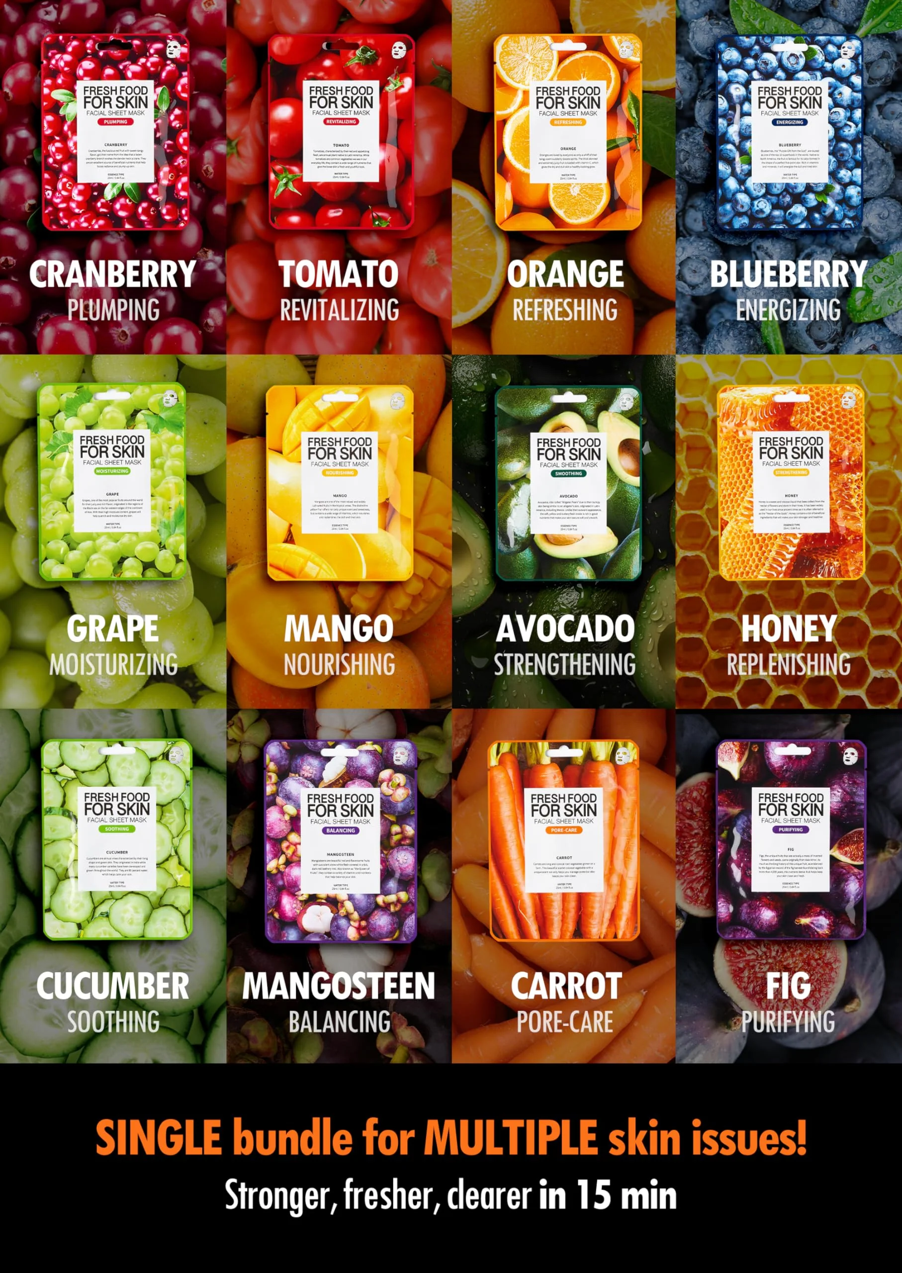 FARMSKIN Facial Sheet Mask - Hydrating, Moisturizing, Clarifying, Soothing Face Masks for Oily, Dry & Sagging Skin - Breathable & Fast-Absorbing - Vegan & Cruelty-Free Korean Skin Care (12 Packs) - Image 6