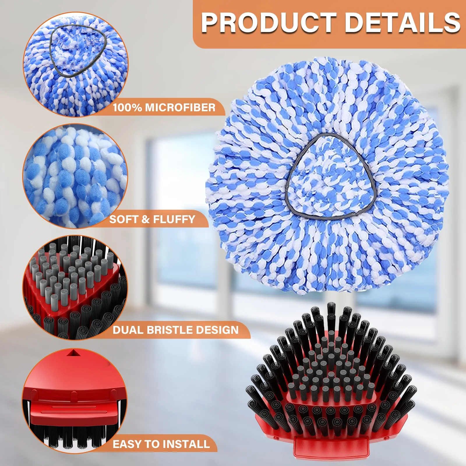 Fatmass 5 Pack Spin Mop Head Replacement for O Cedar RinseClean 2-Tank System,Include 4 Mop Replace Heads + 1 Upgrade Scrubber Brush, 100% Microfiber Mop Refills Deep Cleaning Machine Washable - Image 6
