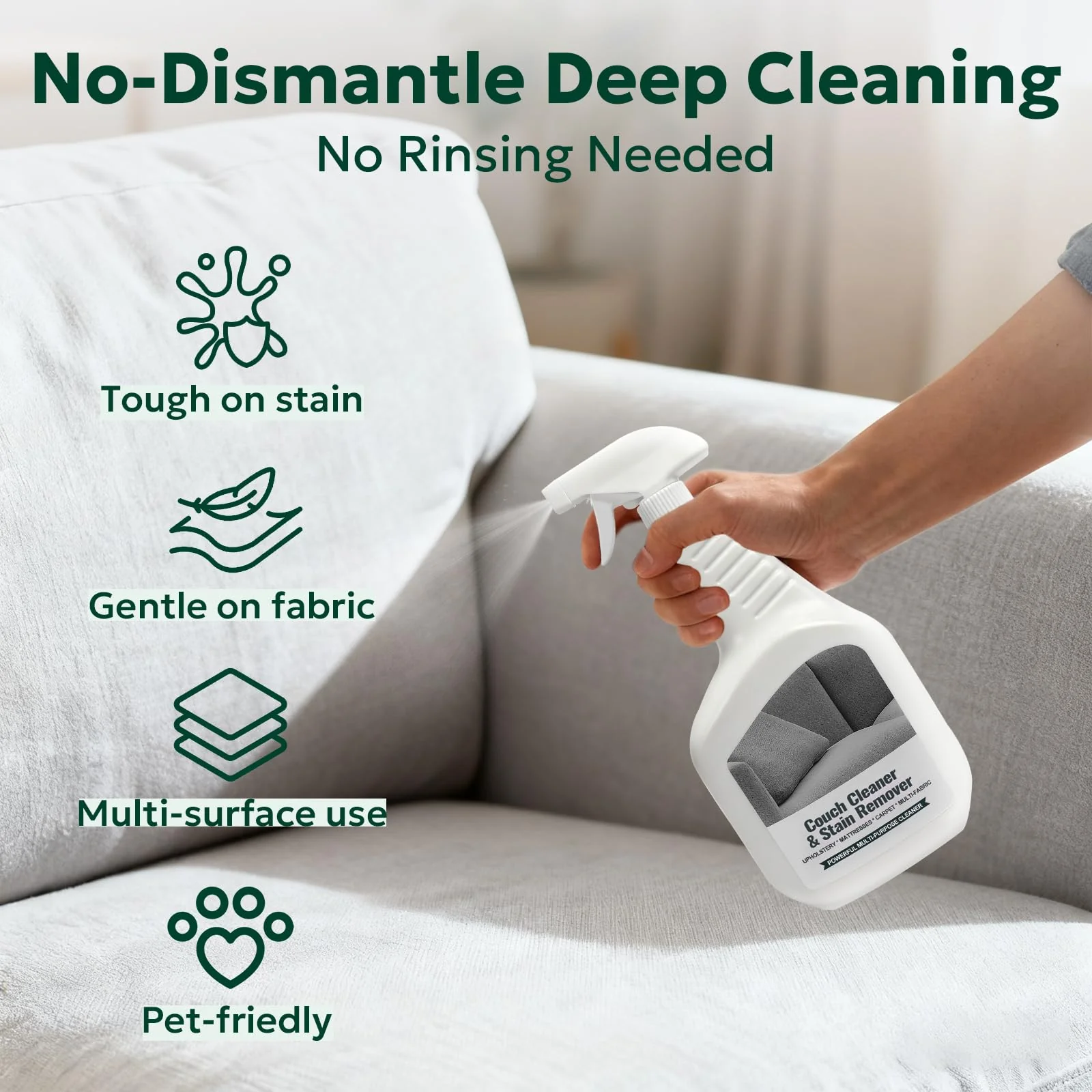 FAVIRZCE Couch Cleaner & Stain Remover Spray: Strength Multi-Surface Upholstery Cleaner - Pet-Safe Non-Toxic Quick-Drying for Fabric Sofas Carpet Furniture Couches & Car Interiors - Image 4