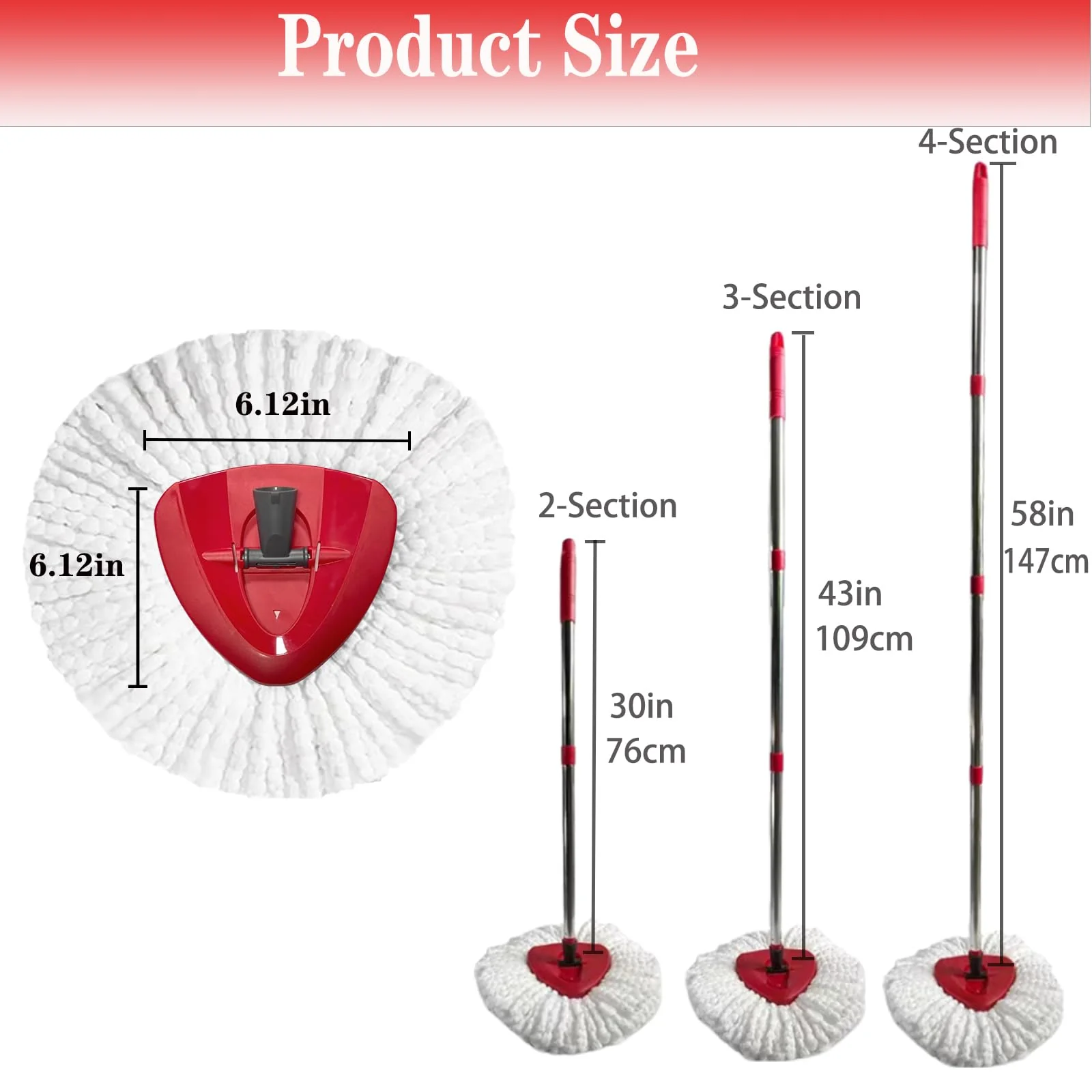 Fazlynyi Spin Mop Replacement Head Mop Replace Head Compatible with O Cedar EasyWring Spin Mop - 4 O-Ceda Mop Refills、30-58in Mop Handle and 1 Mop Base Combo Set, 2white - Image 6