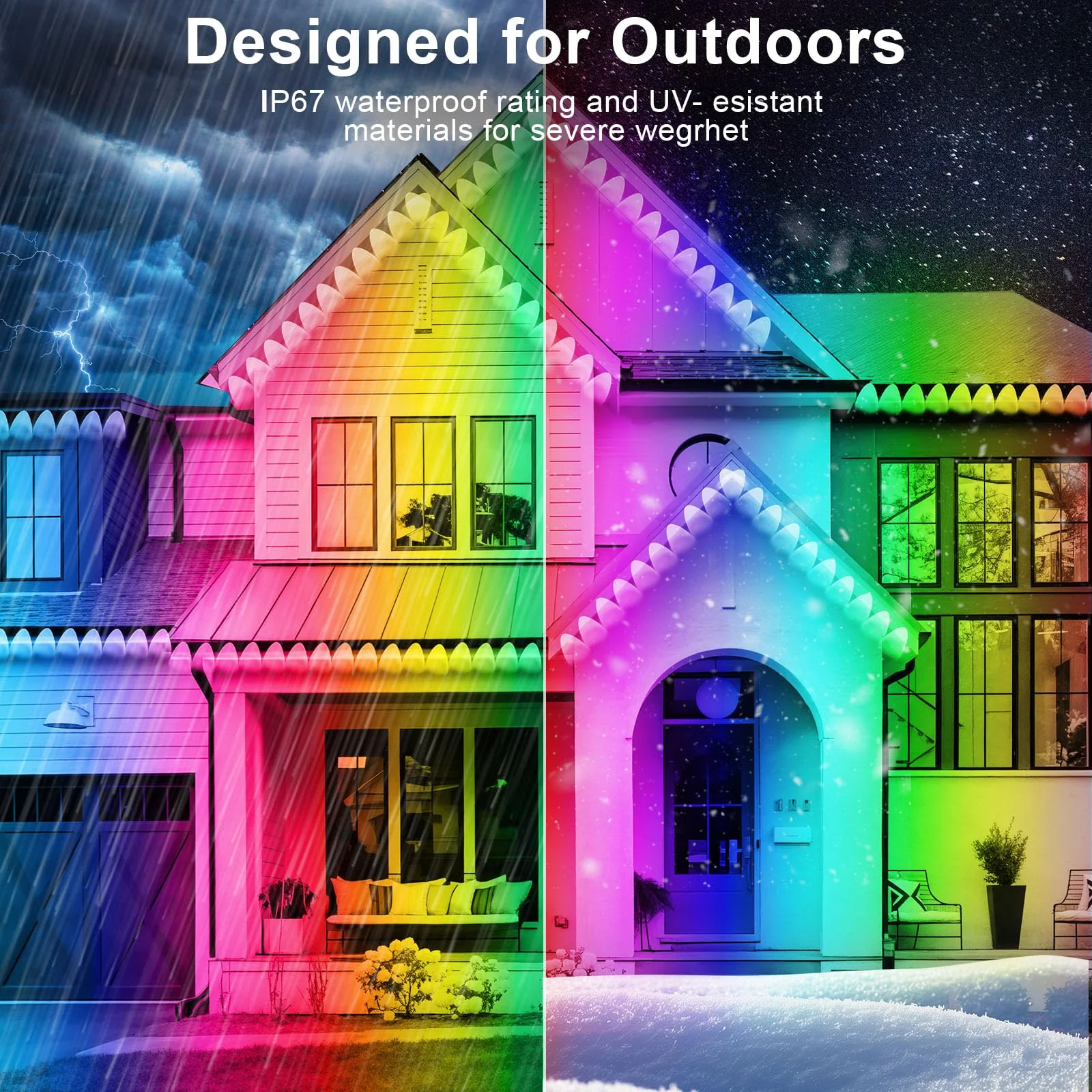 FBZ 150FT Permanent Outdoor RGB Lights - IP67 Waterproof with Smart App Control Remote,DIY Scene Modes, Music Synchronization,Eaves Lights for Garden Decor,Deck,Christmas - Image 5