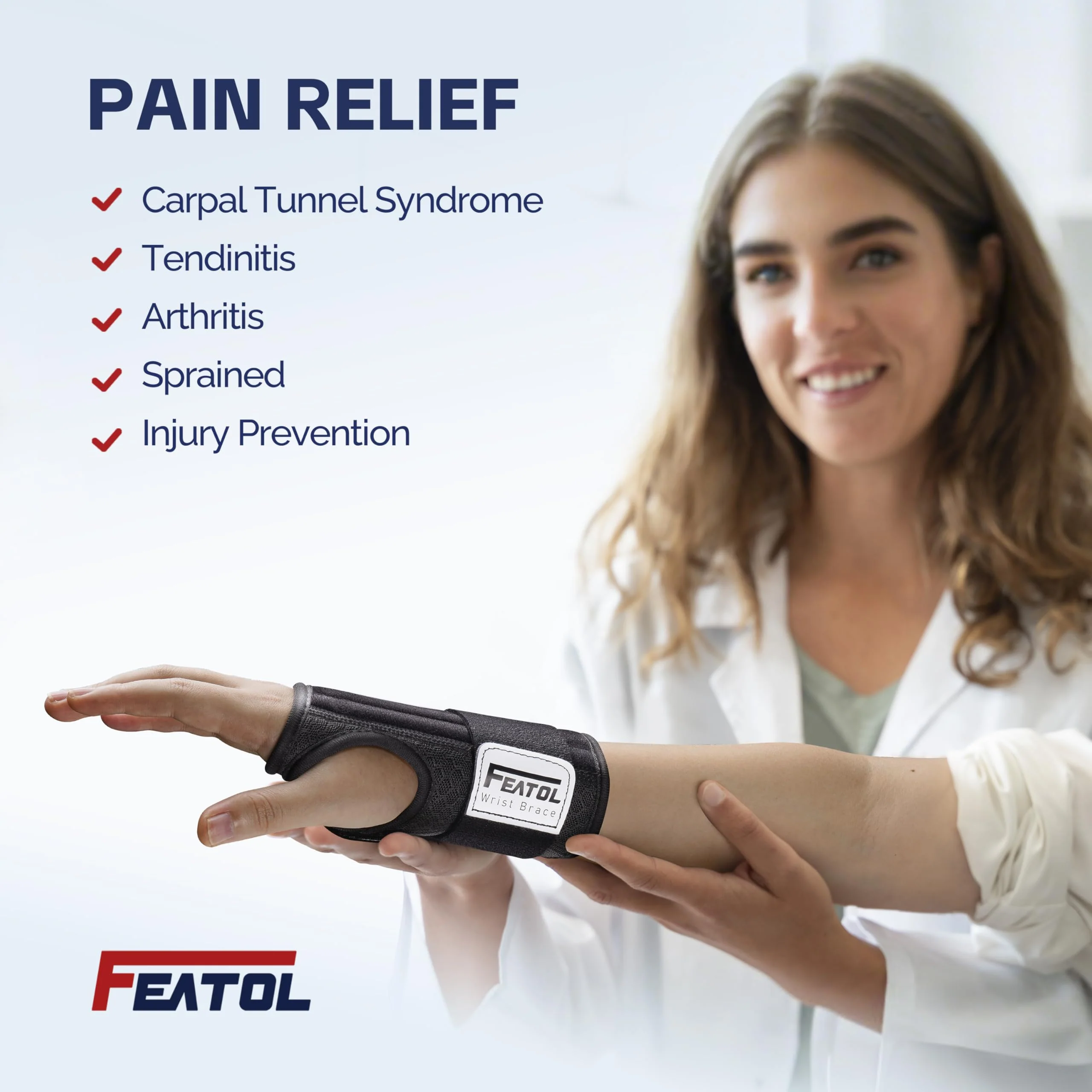 FEATOL 2 Pack Carpal Tunnel Wrist Brace For Work With Wrist Splint, 6.5'' Wrist Brace Night Support For Women Men, Pain Relief For Tendonitis, Arthritis, Pregnancy, Typing, Right and Left Hand, Medium - Image 4