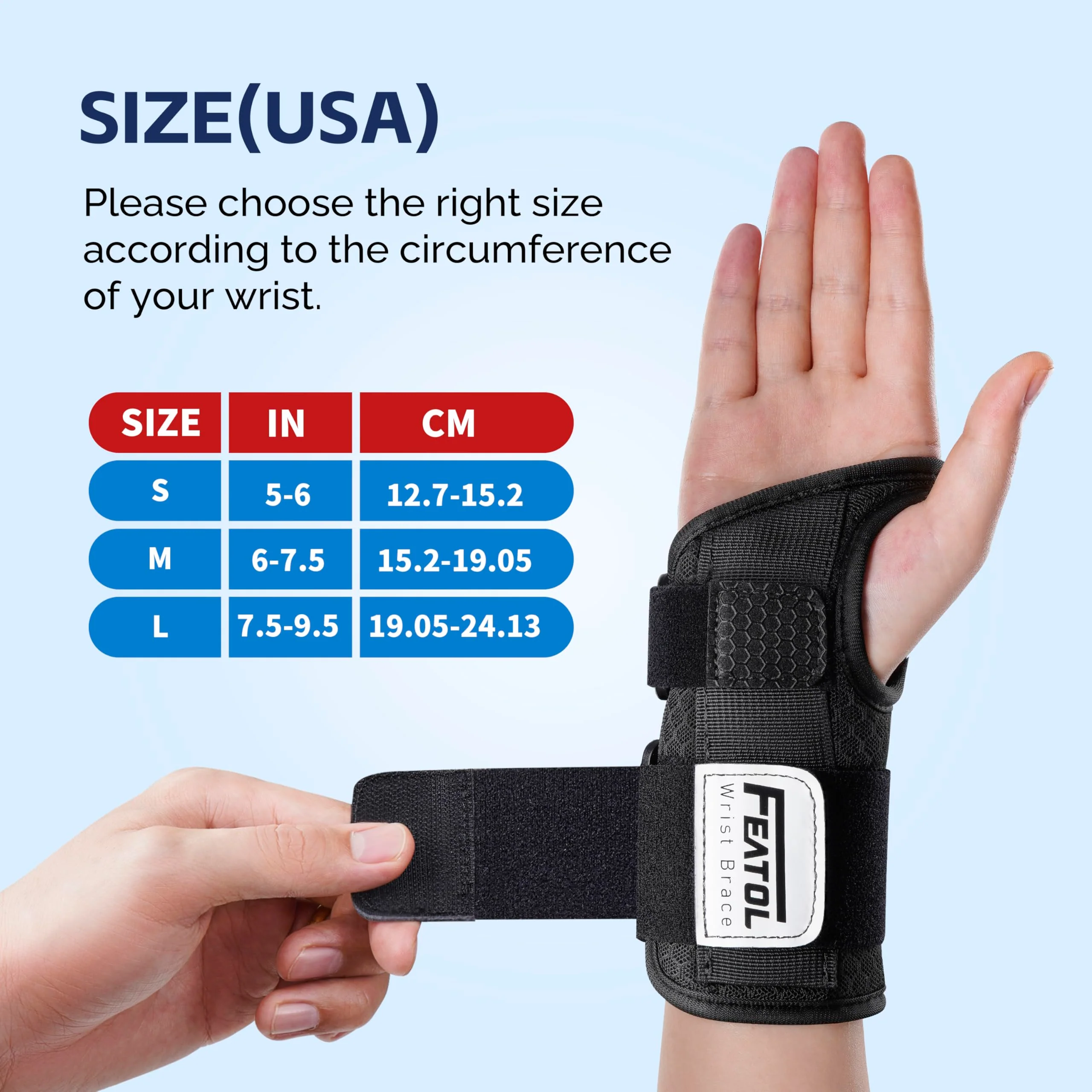 FEATOL 2 Pack Carpal Tunnel Wrist Brace For Work With Wrist Splint, 6.5'' Wrist Brace Night Support For Women Men, Pain Relief For Tendonitis, Arthritis, Pregnancy, Typing, Right and Left Hand, Medium - Image 5