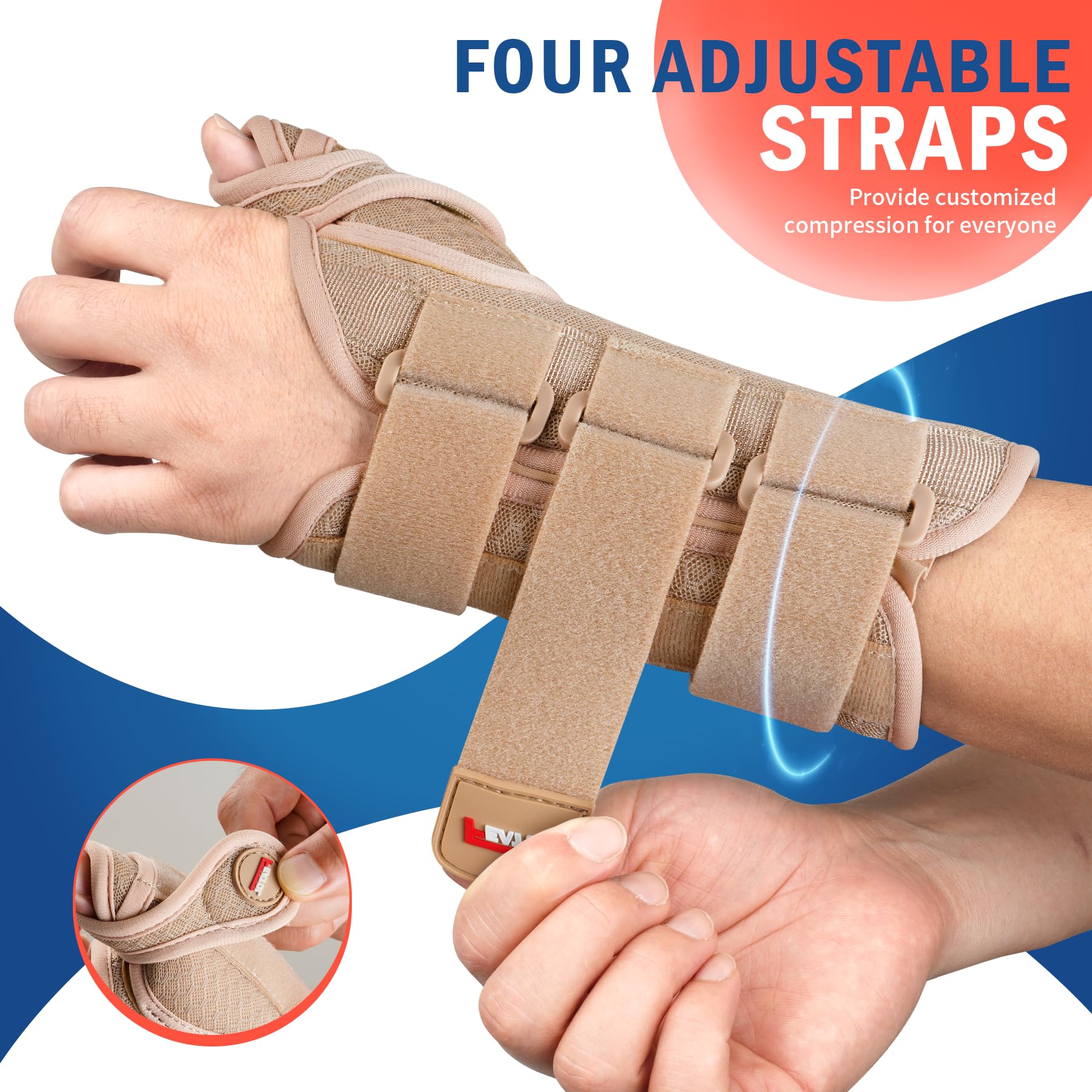 FEATOL Carpal Tunnel Wrist Brace Night Support, Thumb Spica Splint Left Hand for De Quervains Tenosynovitis, Tendonitis, Thumb Brace for Women Men, Beige, Large/XLarge - Image 4