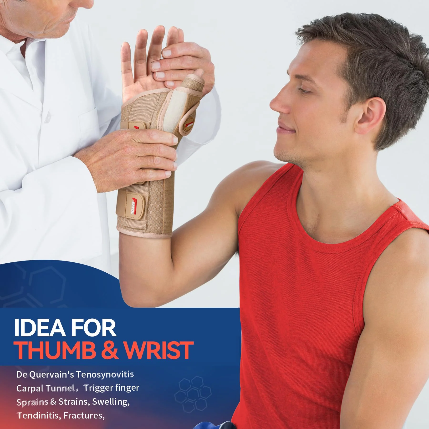 FEATOL Carpal Tunnel Wrist Brace Night Support, Thumb Spica Splint Left Hand for De Quervains Tenosynovitis, Tendonitis, Thumb Brace for Women Men, Beige, Large/XLarge - Image 7