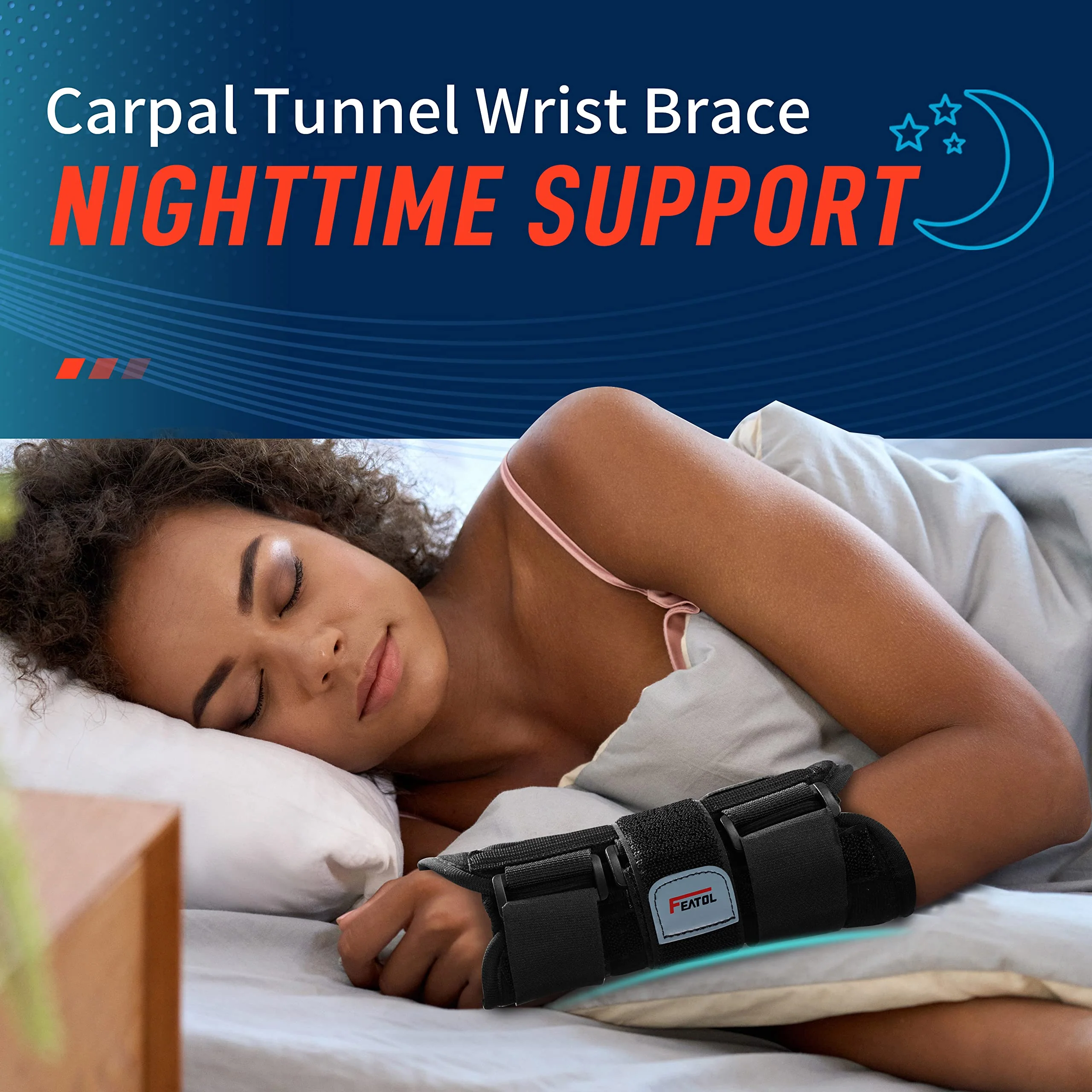 FEATOL Wrist Brace for Carpal Tunnel, Adjustable Night Wrist Support Brace with Splints Left Hand, Large/X-Large, Hand Support for Arthritis, Tendonitis, Sprain, Injuries - Image 2