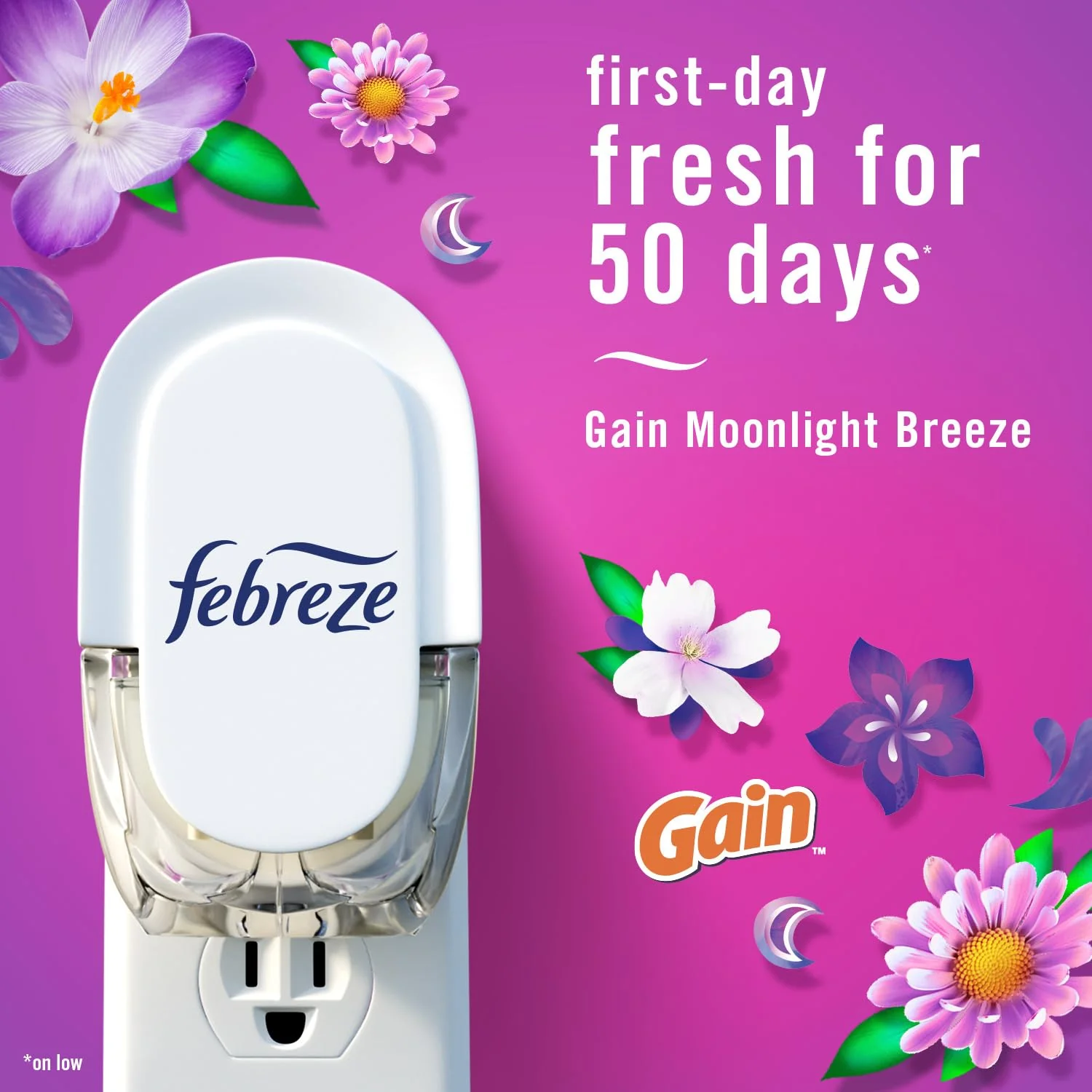 Febreze Plug In Air Freshener, Odor-Fighting Scented Oil Refill, For Home, Bathroom, & Kitchen, Long Lasting, Gain Moonlight Breeze and Gain Original Scents, 0.87oz Refills, 4 Count (2 of Each Scent) - Image 8