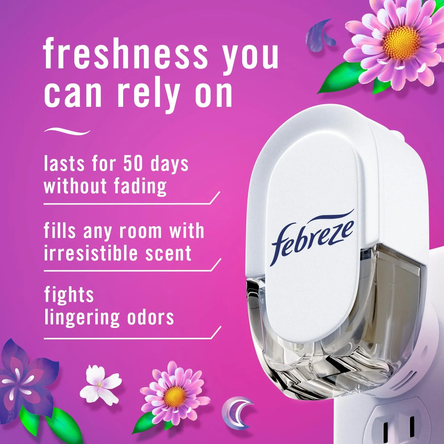 Febreze Plug In Air Freshener, Odor-Fighting Scented Oil Refill, For Home, Bathroom, & Kitchen, Long Lasting, Gain Moonlight Breeze and Gain Original Scents, 0.87oz Refills, 4 Count (2 of Each Scent) - Image 9