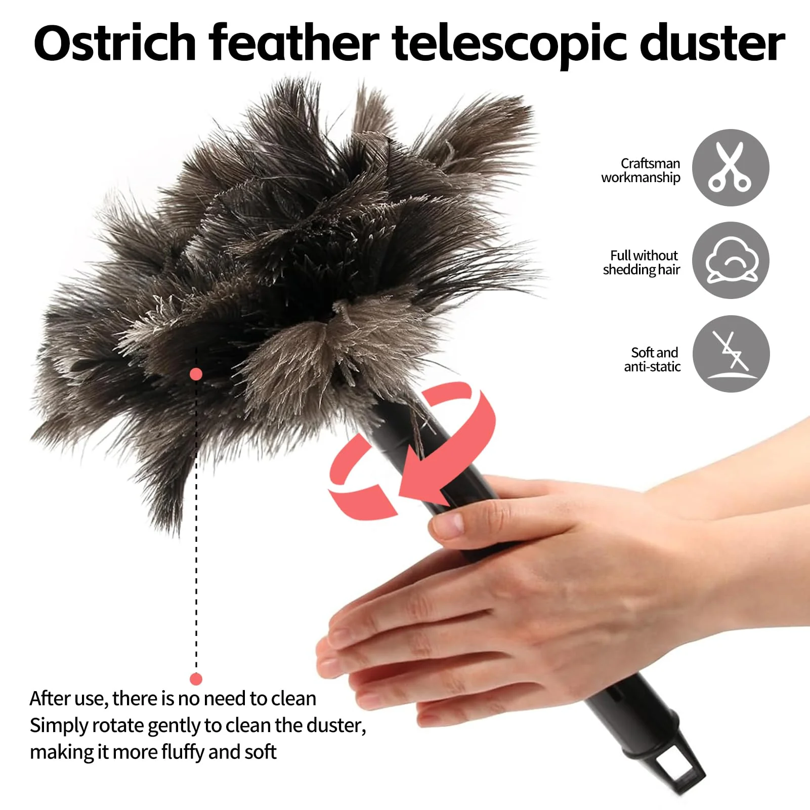 FeelfunFeather Retractable Feather Duster-Genuine Ostrich Feathers,Anti-Static,Reusable Eco-Friendly Handheld Cleaning for Keyboard,Home,Car,Office(10 to 15 Inches) 3 Pack - Image 4