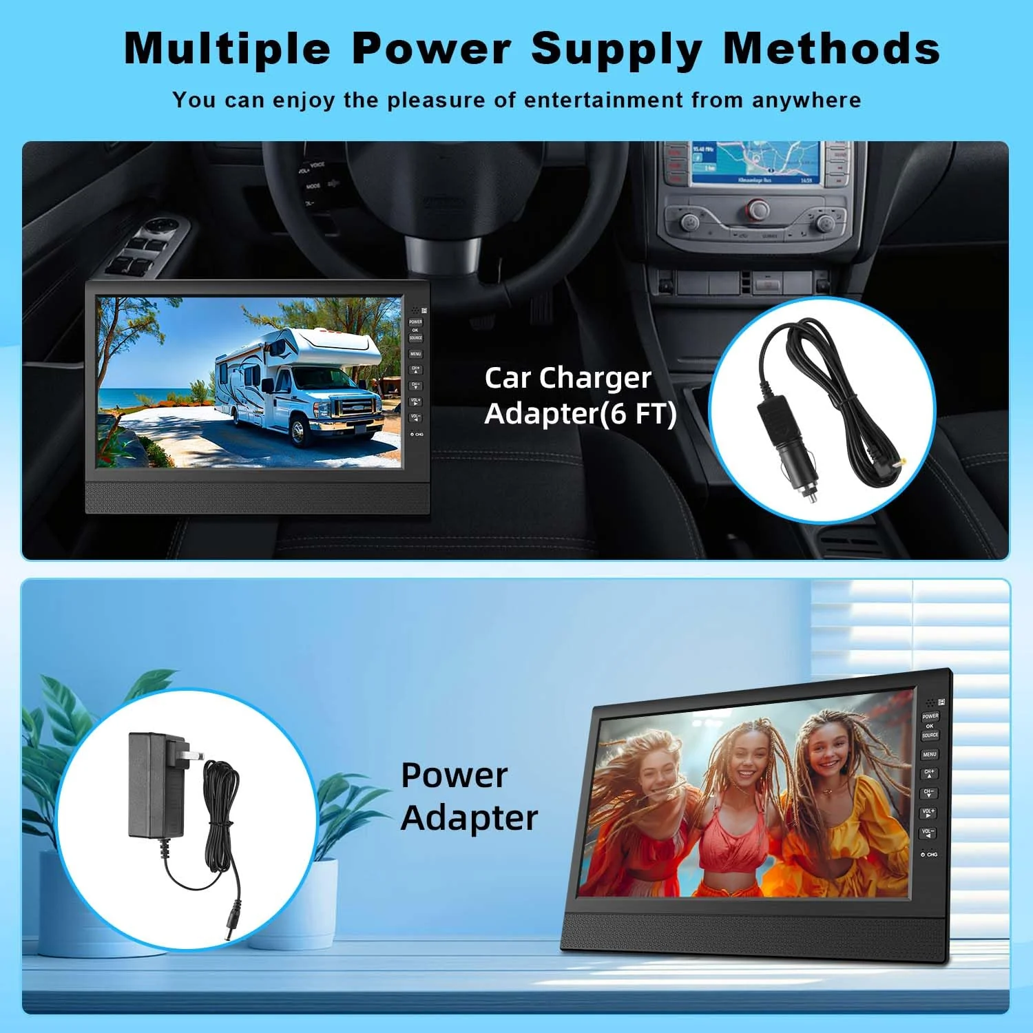 Feihe 12 Inch Small TV, Portable TV with HD Display, Antenna,HDMI,AV,USB Ports, Built-in Digital Tuner and Compact Design for Kitchen, RV, and Travel - Image 5