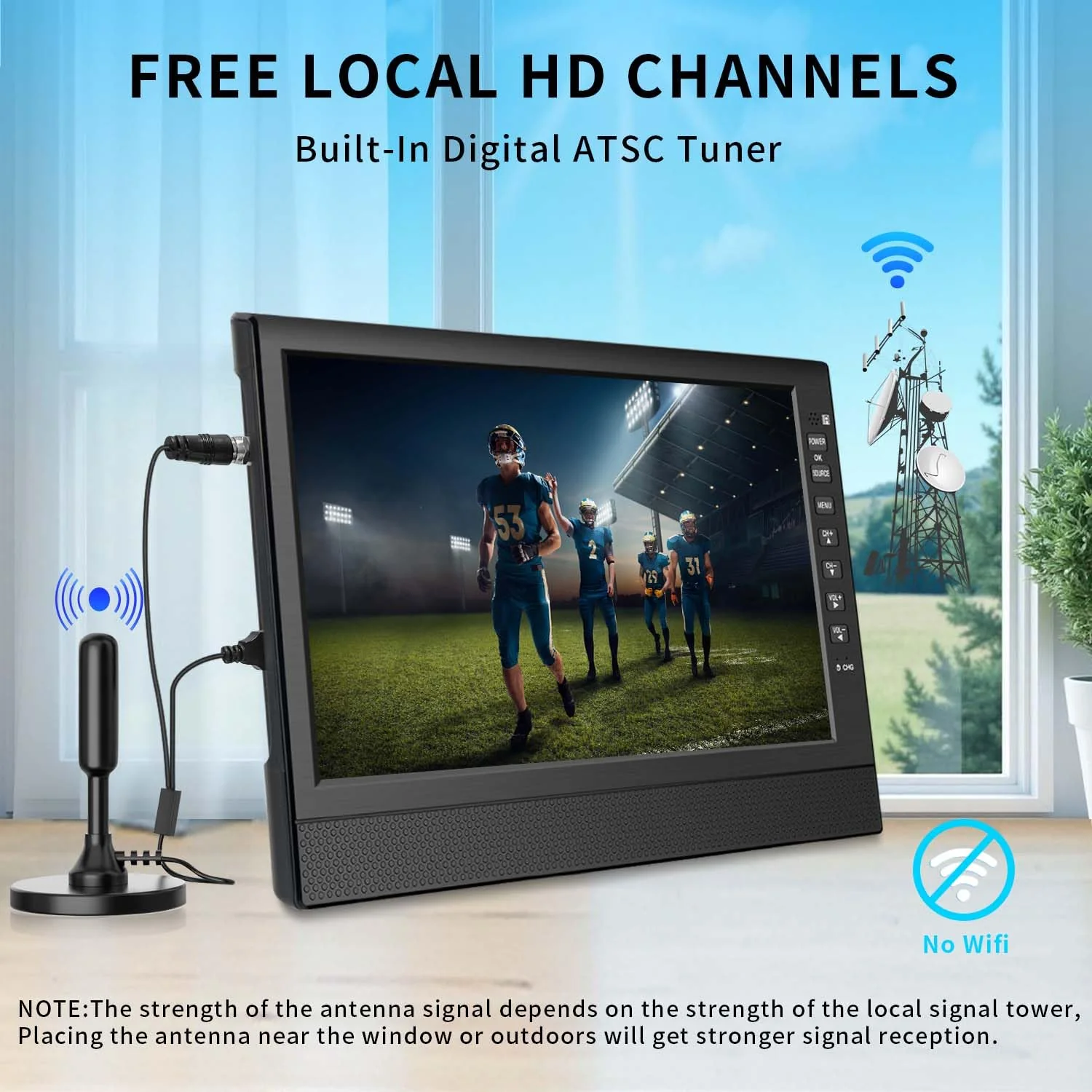 Feihe 12 Inch Small TV, Portable TV with HD Display, Antenna,HDMI,AV,USB Ports, Built-in Digital Tuner and Compact Design for Kitchen, RV, and Travel - Image 9