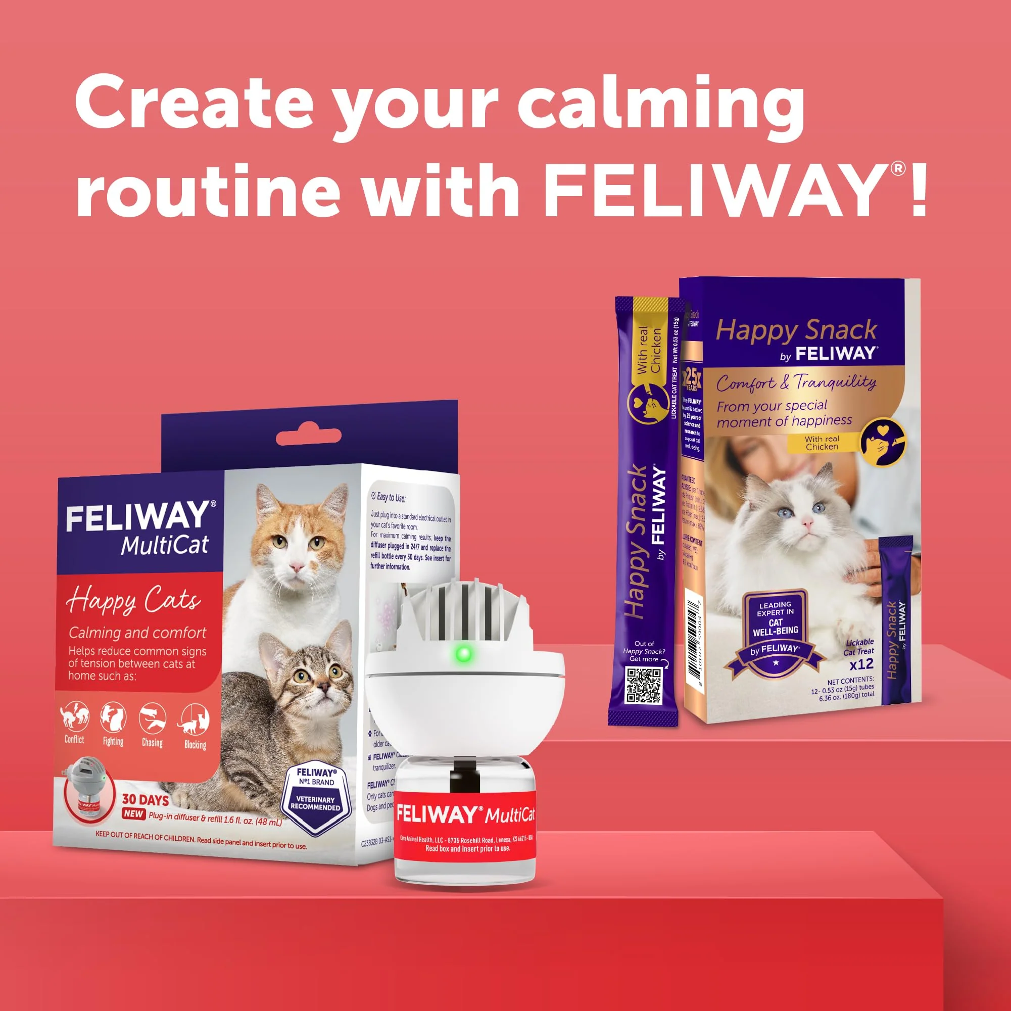 FELIWAY MultiCat 30 Day Cat Calming Plug In Pheromone Diffuser Starter Kit, 48ml - Helps Reduce Conflicts and Signs of Tension in Multi-Cat Households