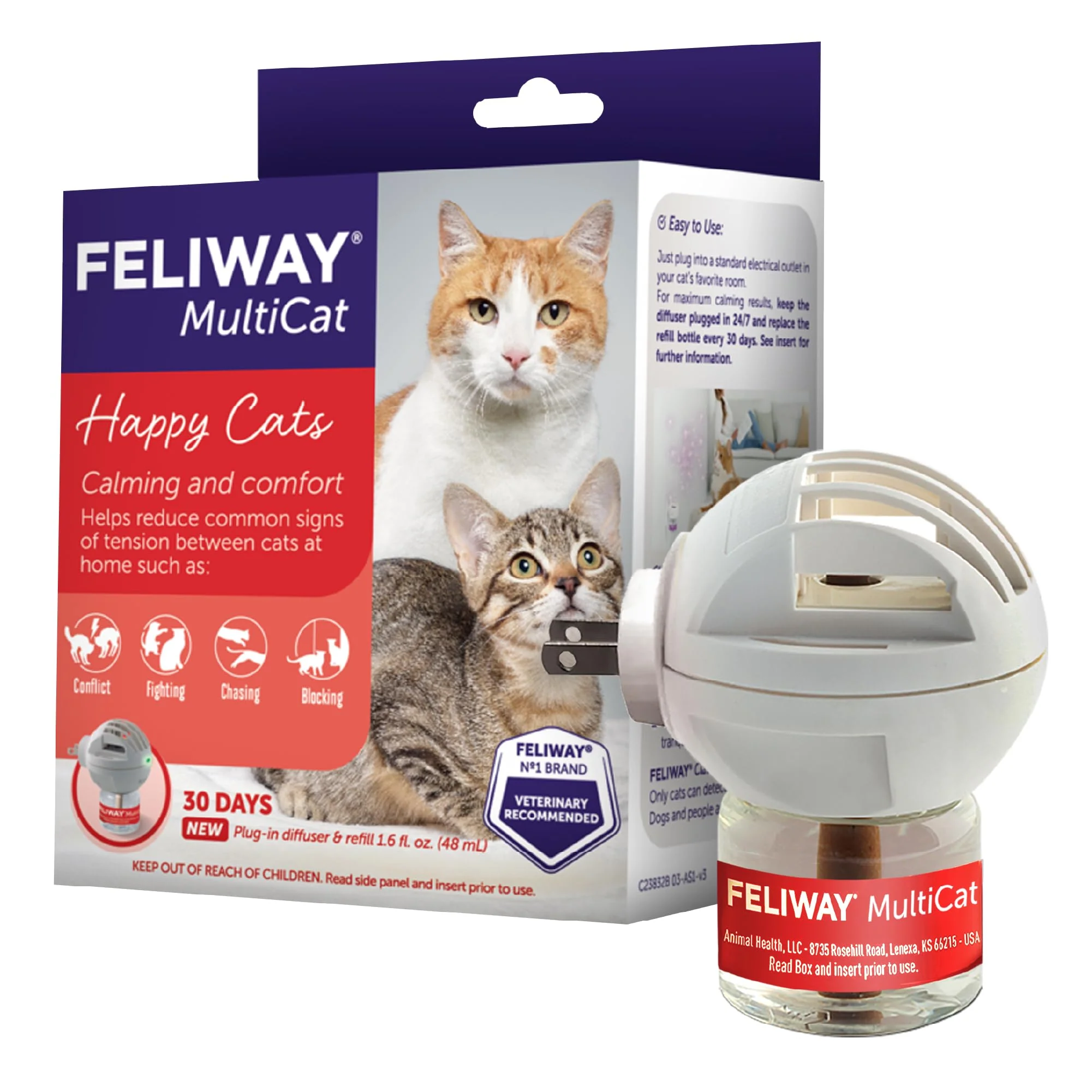 FELIWAY MultiCat 30 Day Cat Calming Plug In Pheromone Diffuser Starter Kit, 48ml - Helps Reduce Conflicts and Signs of Tension in Multi-Cat Households - Image 2