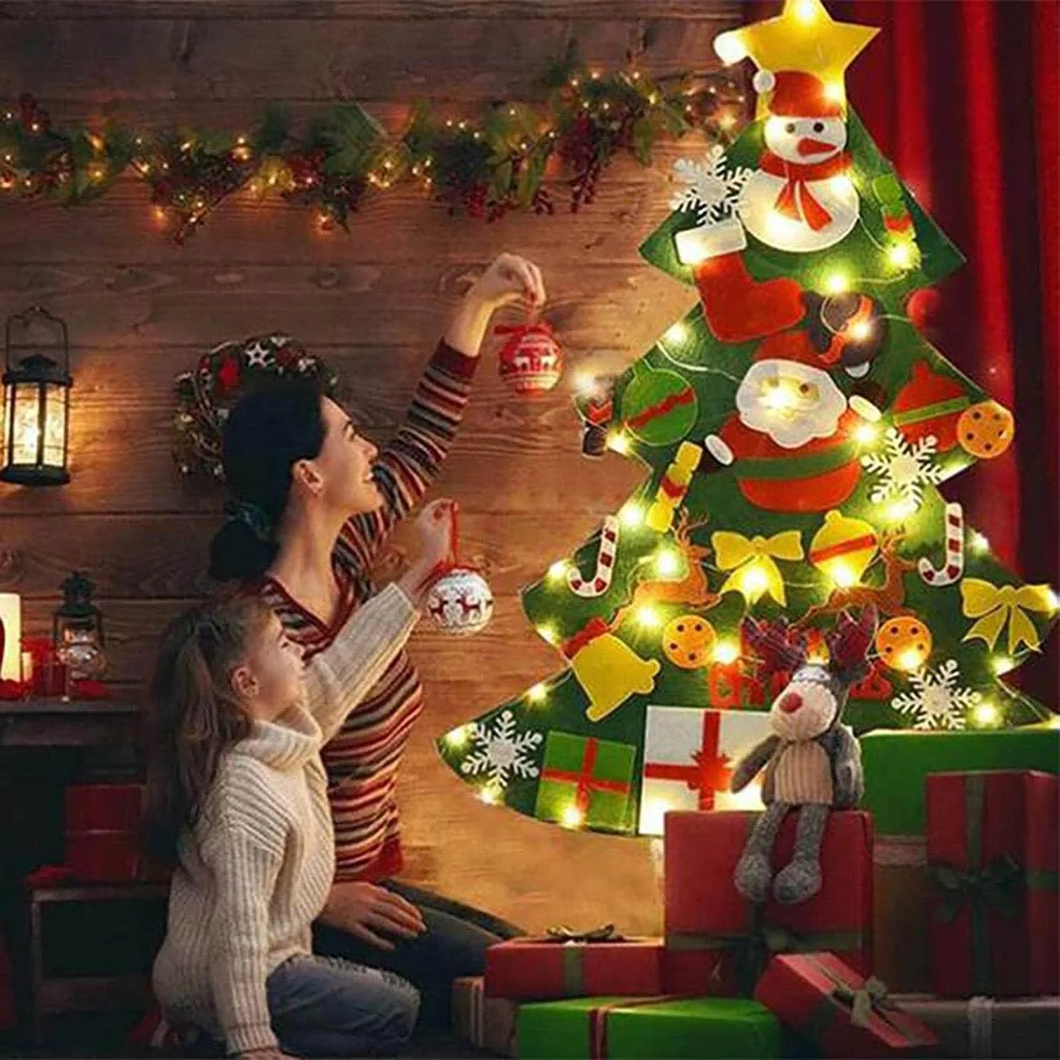 Felt Christmas Tree for Toddlers, Montessori Felt Christmas Tree with Lights for Kids - Image 2