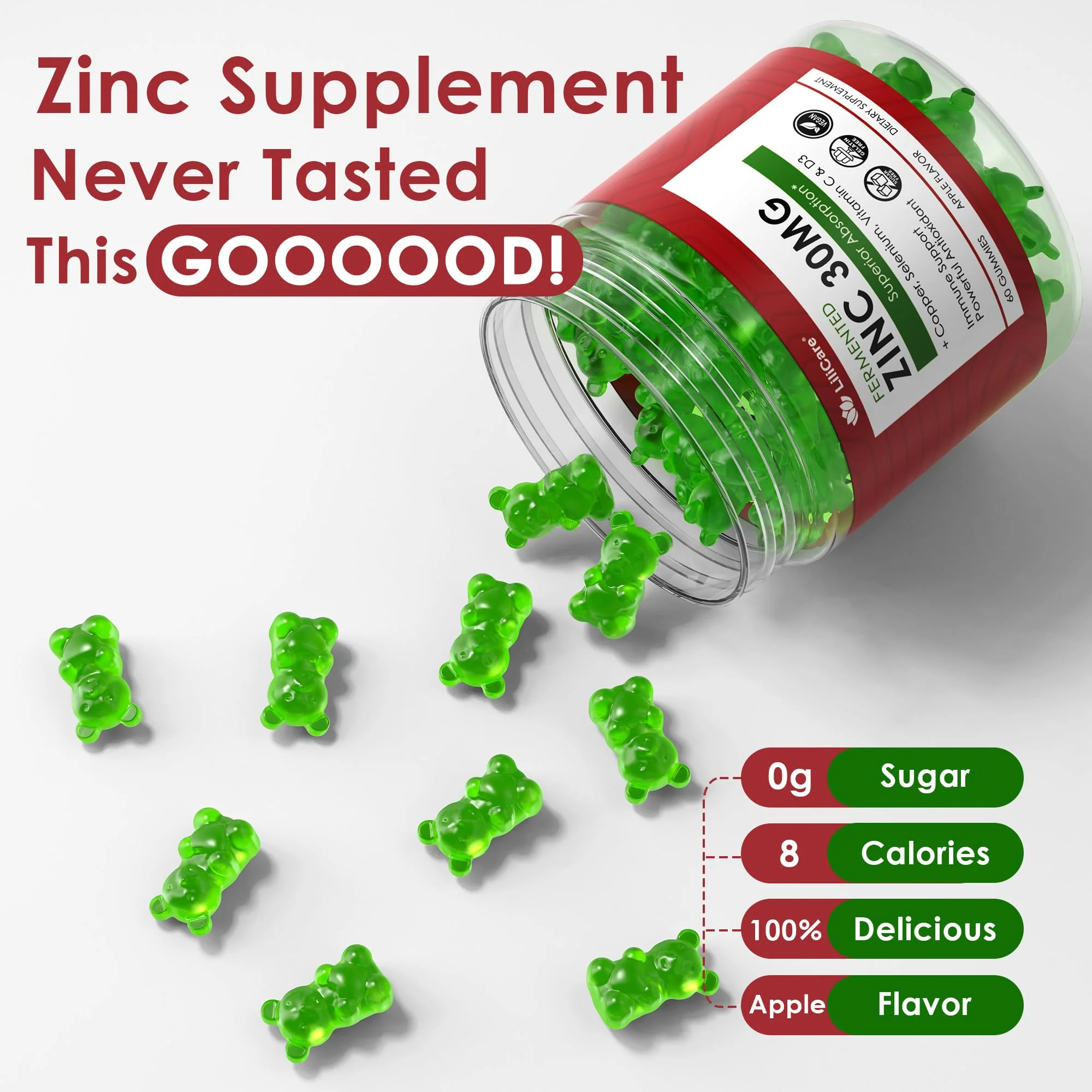 Fermented Zinc Gummies 30mg, Copper, Selenium, Vitamin C, D3, Superior Absorption Zinc Supplements for Women & Men, Immune, Powerful Antioxidant, Zinc Picolinate Alternaitive, Vegan, No Sugar, 60 Cts - Image 3