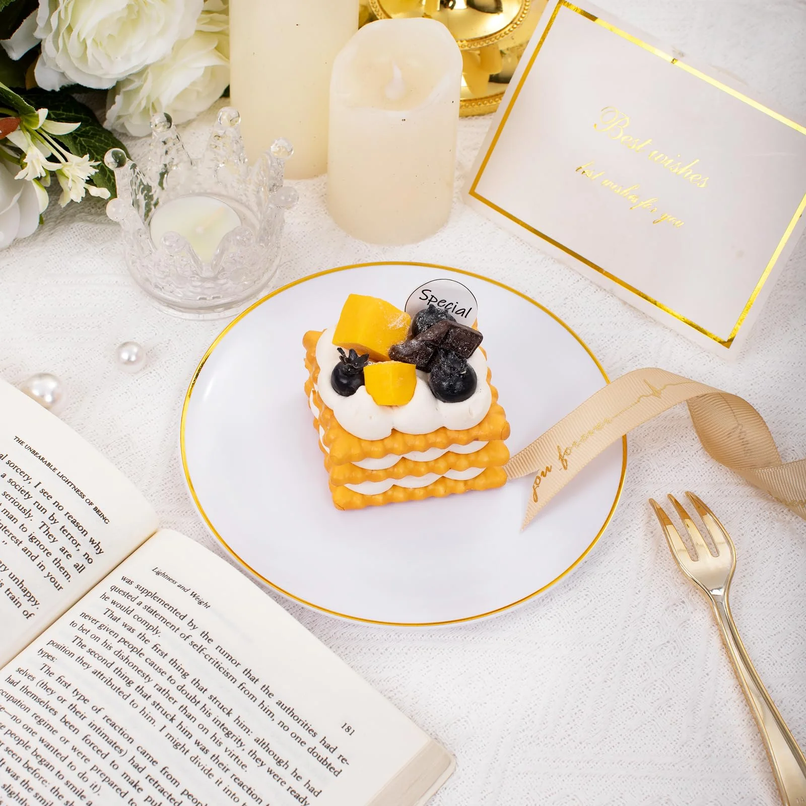Festiva 200Pcs Gold Dessert Plates 6.3" with Forks 5"- Small Disposable Dessert/Cake/Appetizer Plates Plates- serve 100 guests include 100Plates 100Forks for Wedding Party&Thanksgiving&Christmas - Image 2