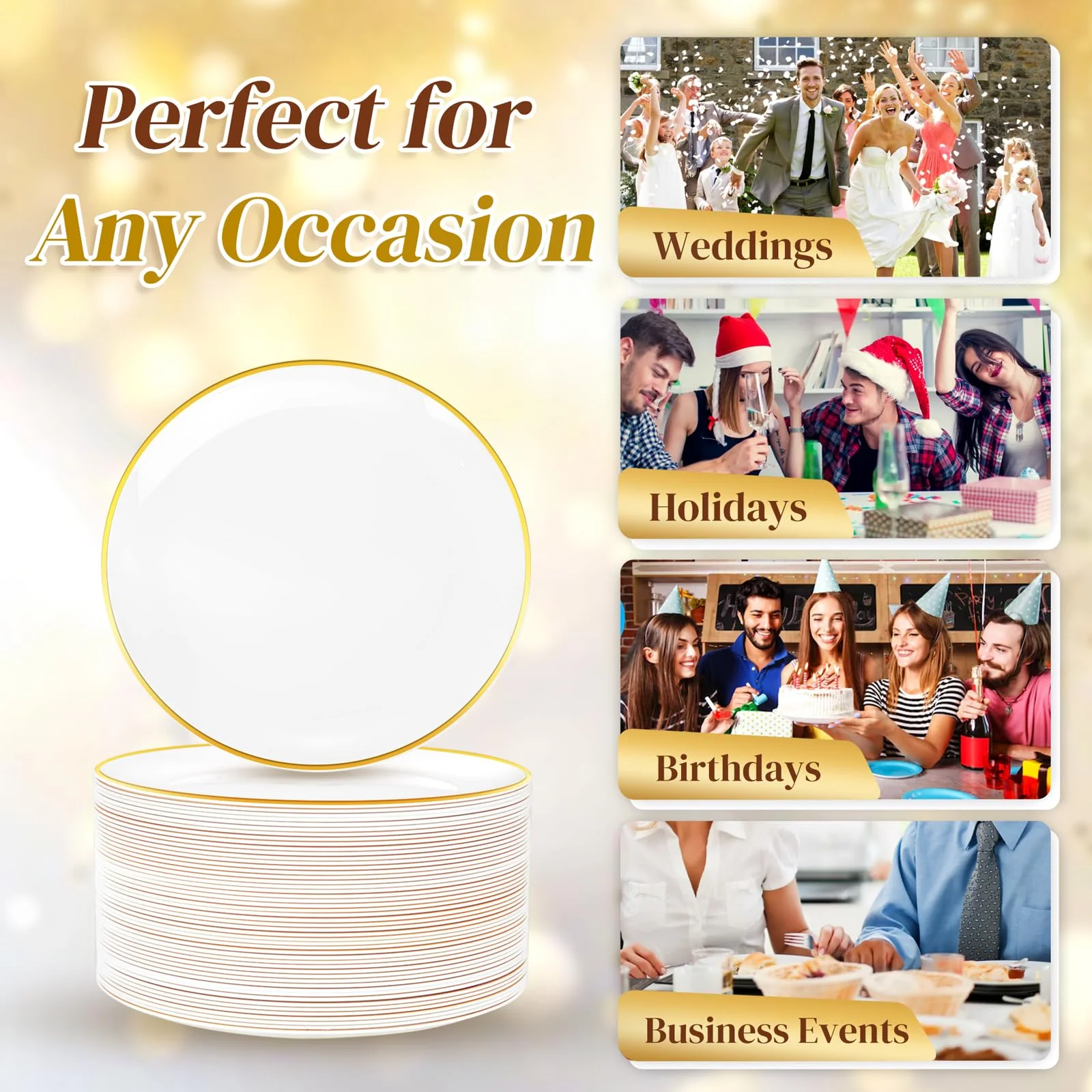 Festiva 200Pcs Gold Dessert Plates 6.3" with Forks 5"- Small Disposable Dessert/Cake/Appetizer Plates Plates- serve 100 guests include 100Plates 100Forks for Wedding Party&Thanksgiving&Christmas - Image 8