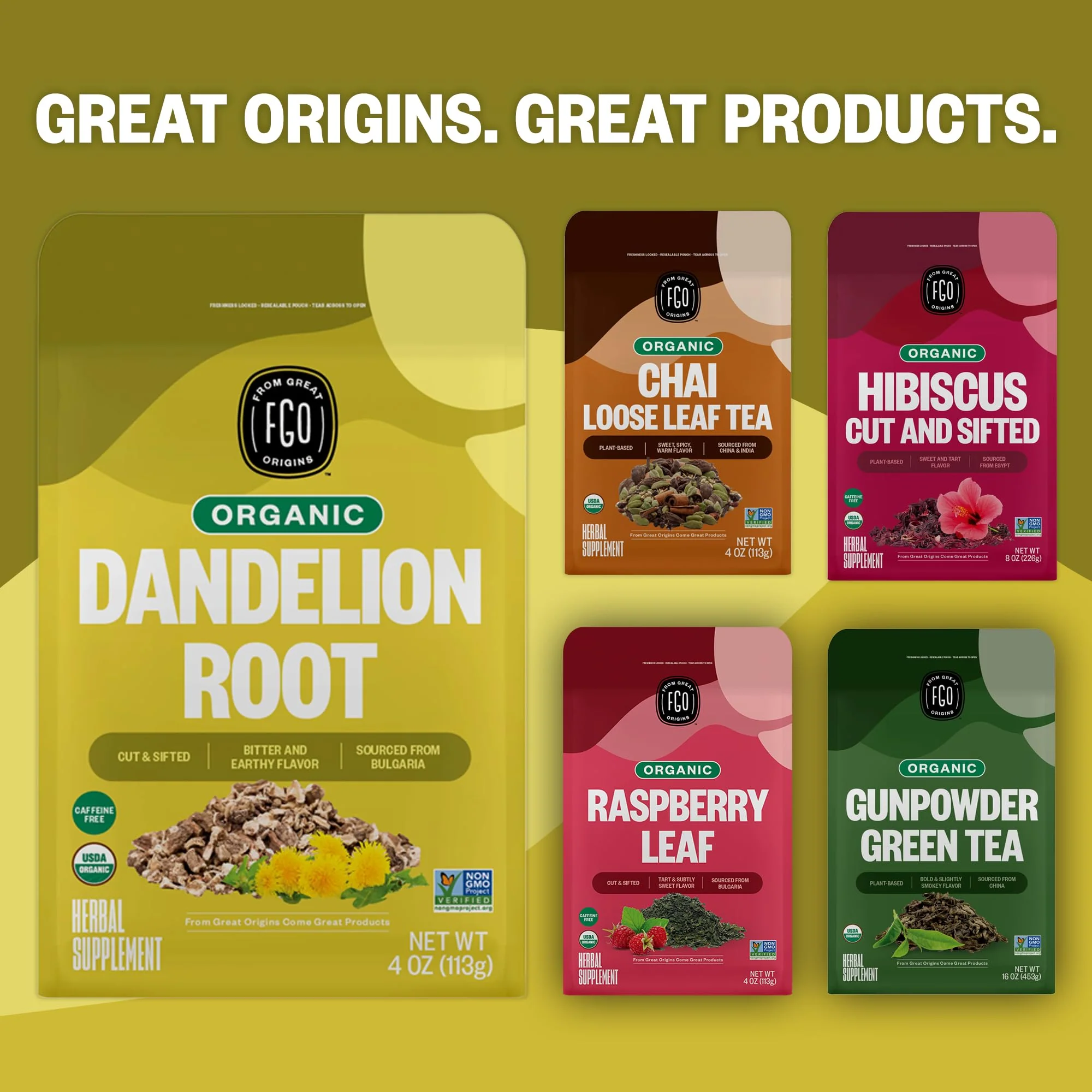 FGO Organic Dandelion Root Loose Tea, Cut and Sifted, Caffeine Free, 16oz Bulk Resealable Bag, Packaging May Vary (Pack of 1) - Image 6