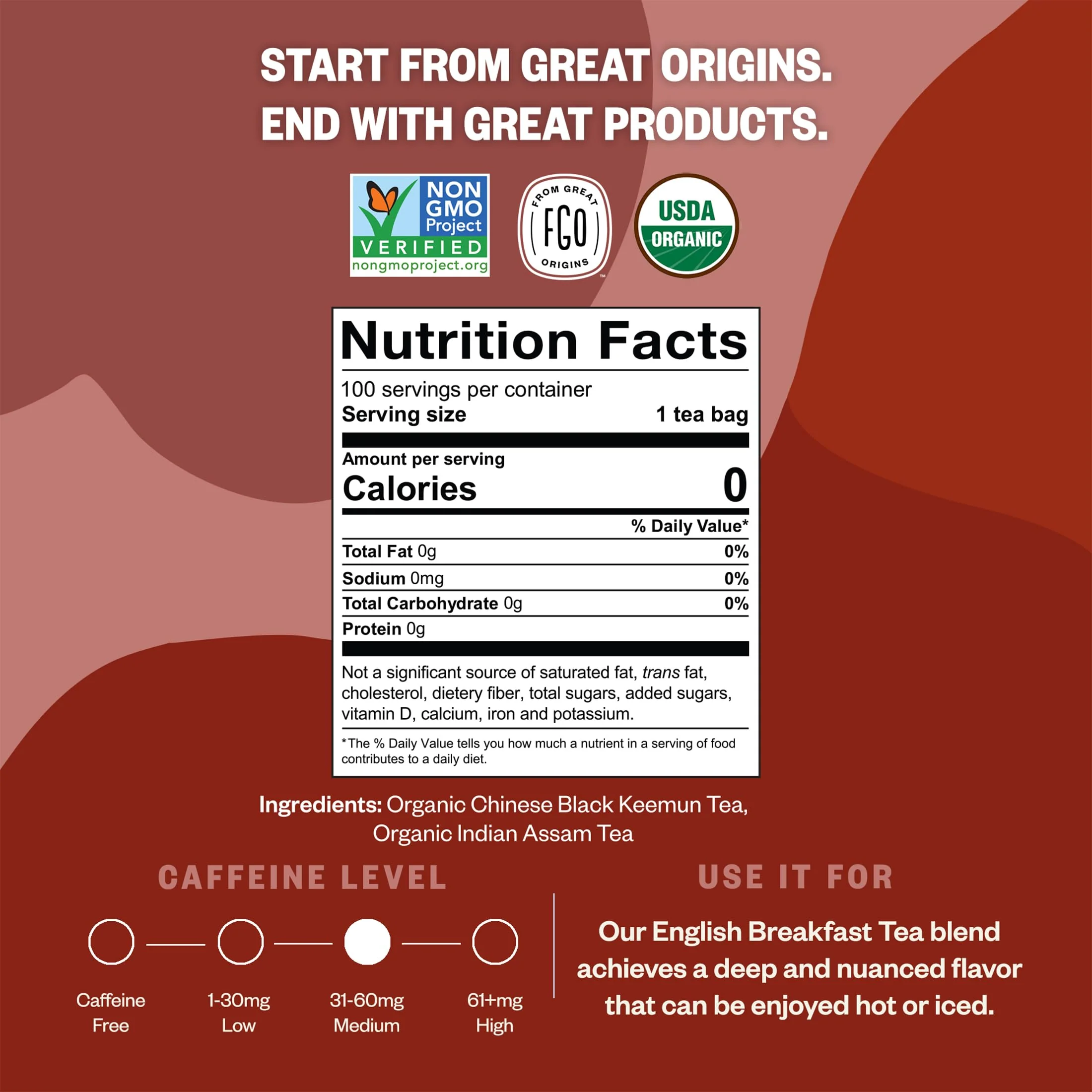 FGO Organic English Breakfast Black Tea, 100 Count, Eco-Conscious Tea Bags, Resealable Bag, Packaging May Vary (Pack of 1) - Image 3