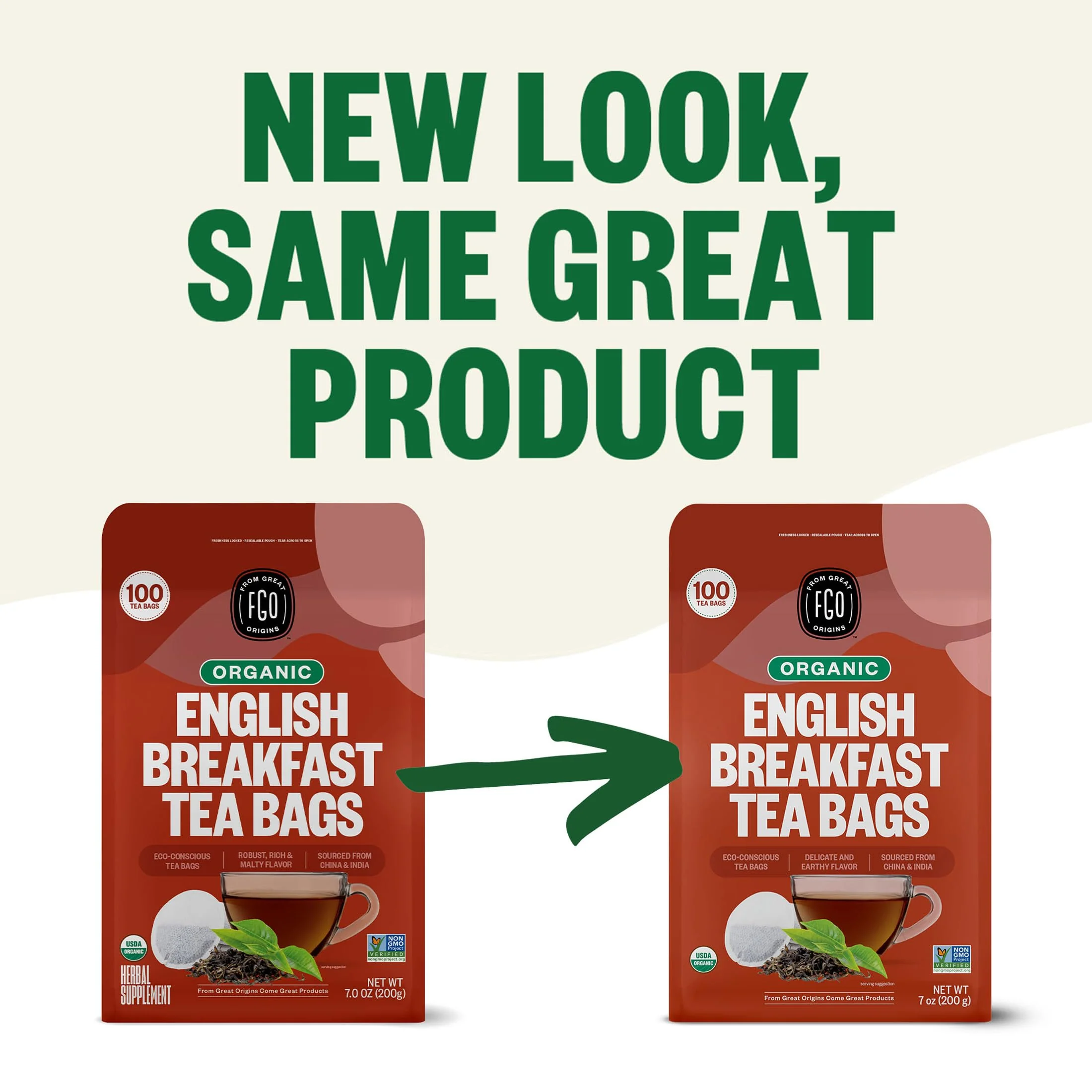 FGO Organic English Breakfast Black Tea, 100 Count, Eco-Conscious Tea Bags, Resealable Bag, Packaging May Vary (Pack of 1) - Image 4
