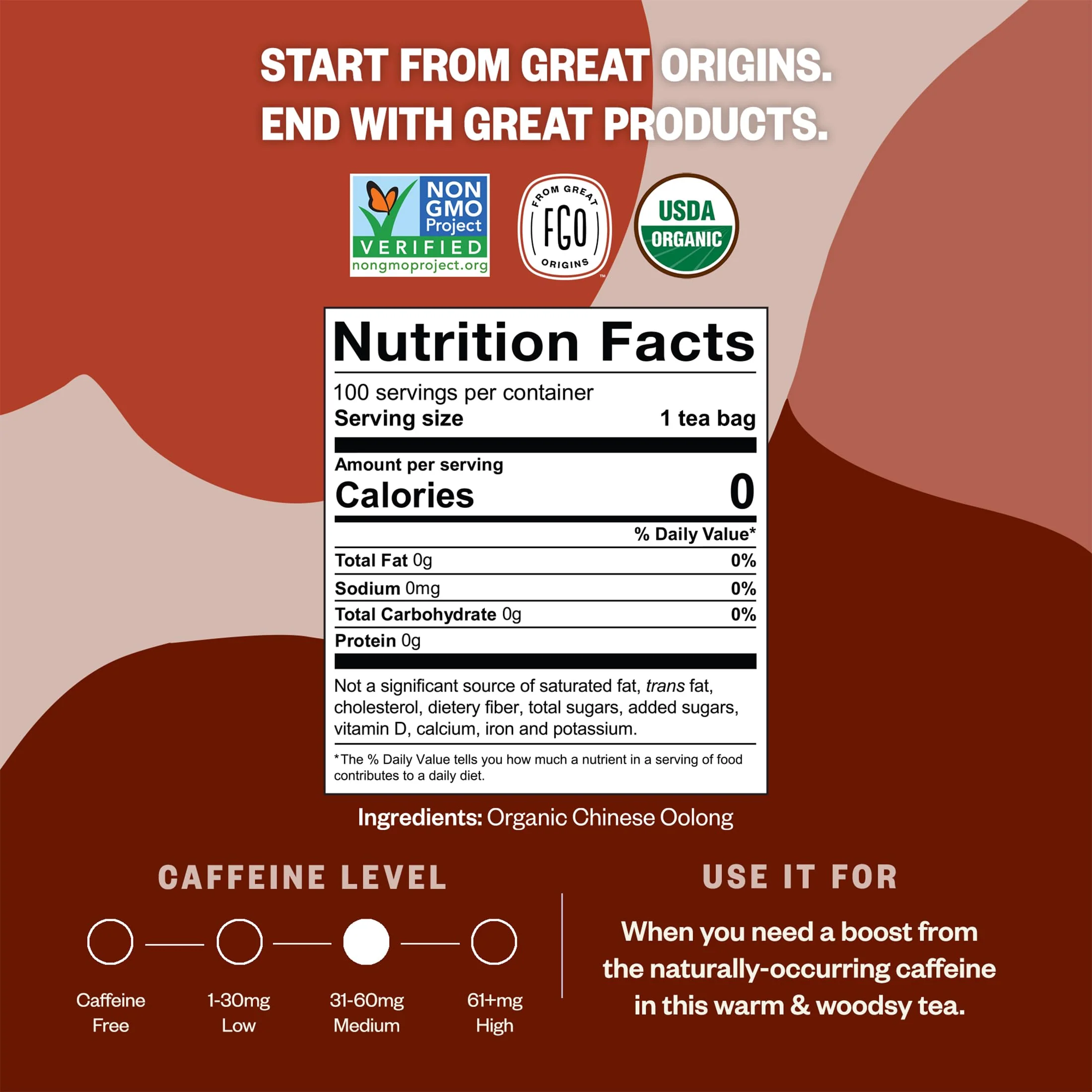 FGO Organic Oolong Tea, Eco-Conscious Tea Bags, 100 Count, Packaging May Vary (Pack of 1) - Image 2